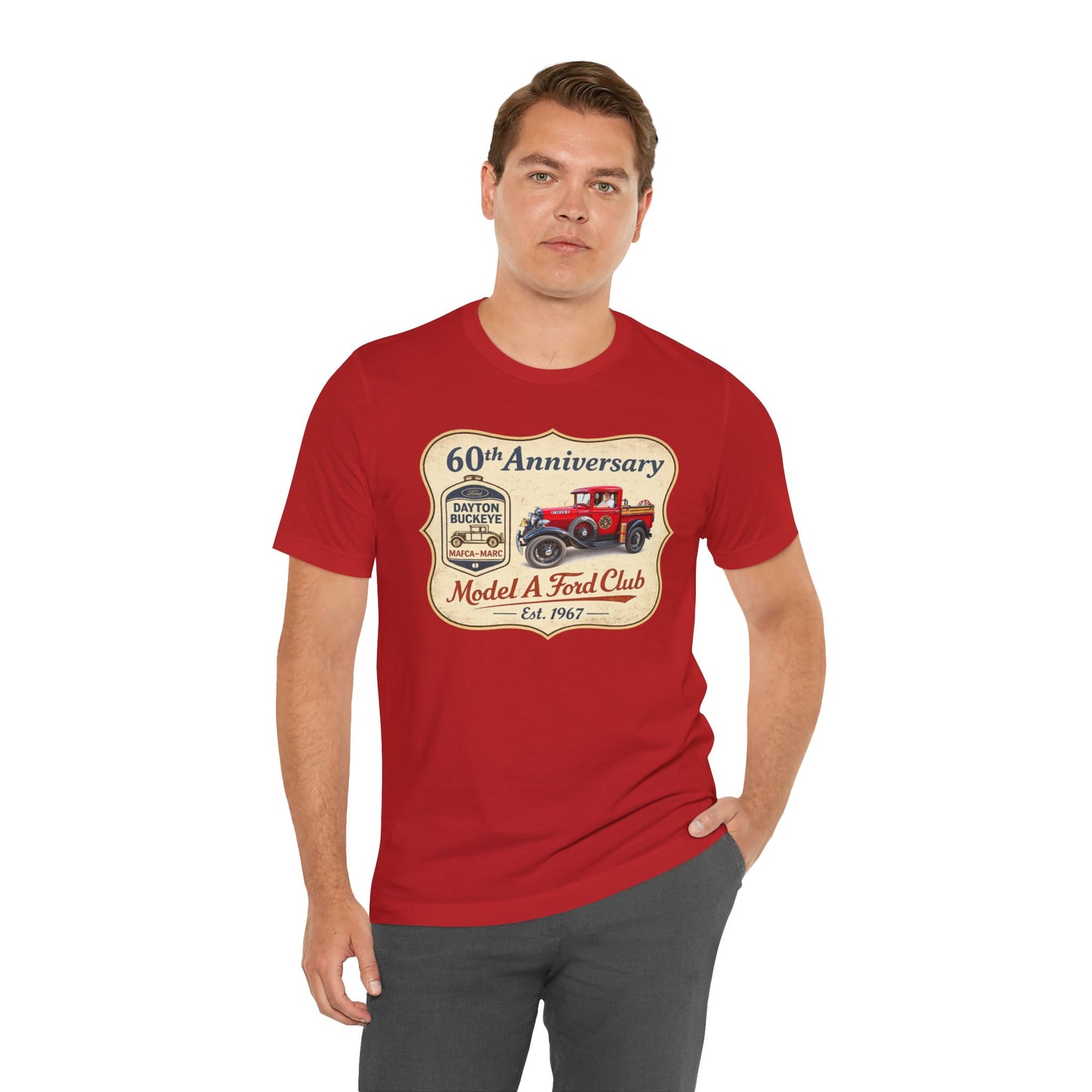 Dayton Buckeye Model A Ford Club 60th Anniversary Tee (LTG) - Vintage Red Fire Truck Tee