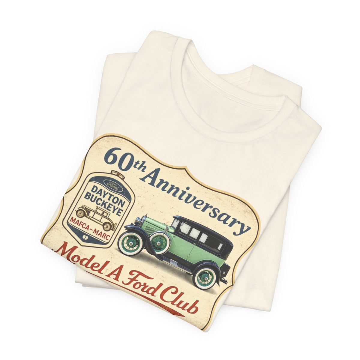 Dayton Buckeye Model A Ford Club 60th Anniversary Tee (1930 Tudor) - Unisex Soft Short Sleeve Tee