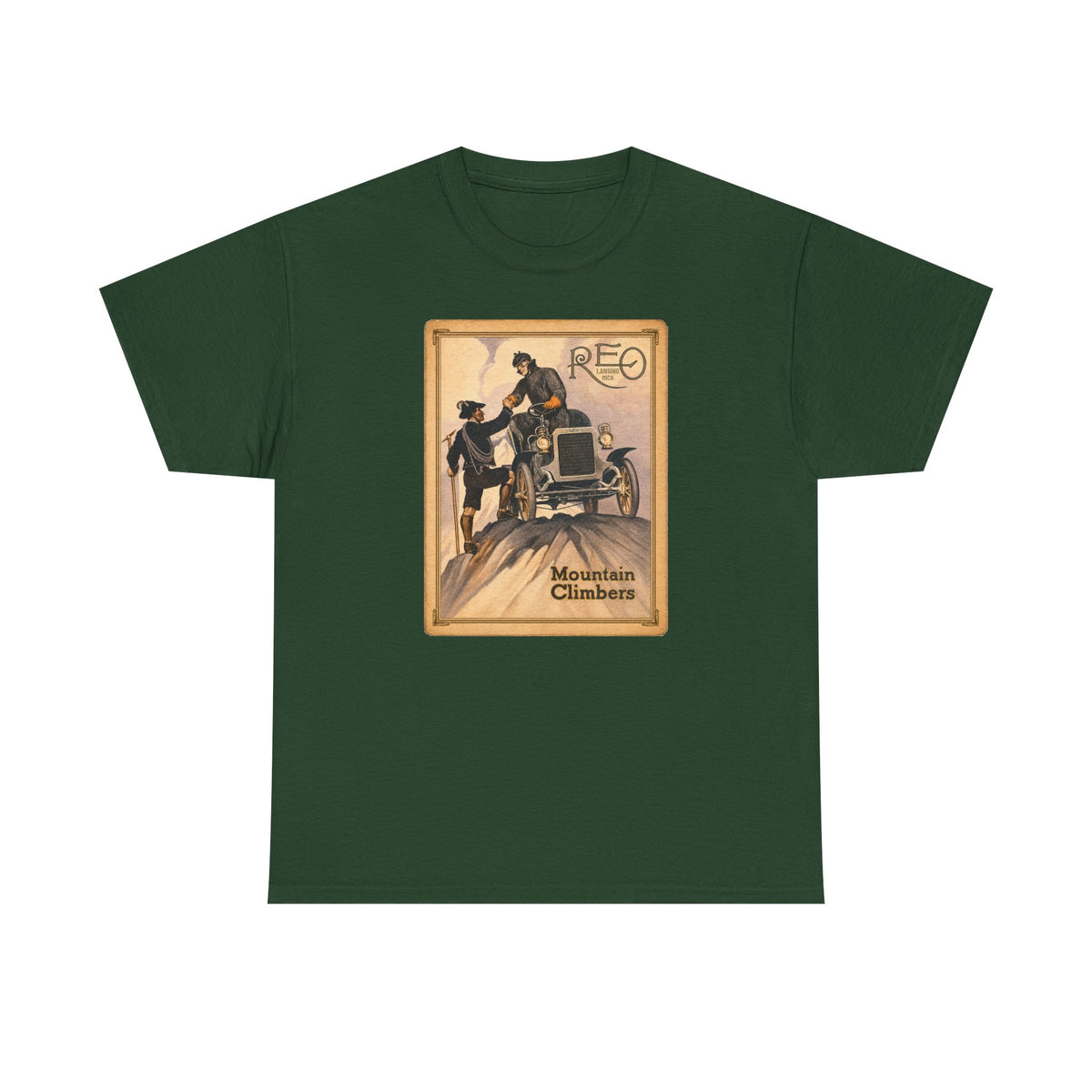 REO Lansing Michigan Mountain Climbers T-Shirt - Unisex Heavy Cotton Tee
