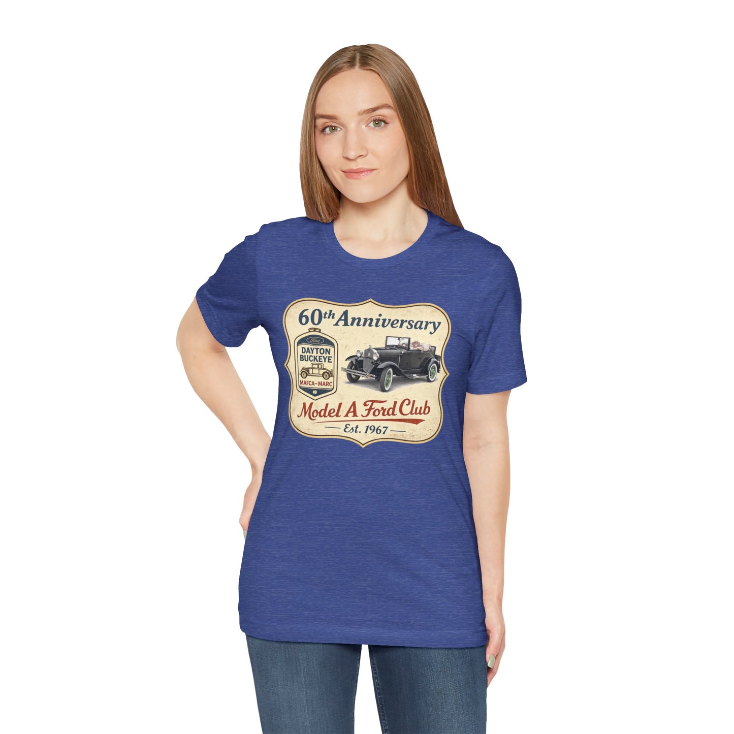 Dayton Buckeye Model A Ford Club 60th Anniversary Tee Roadster (LTG) - Unisex Jersey Short Sleeve Tee