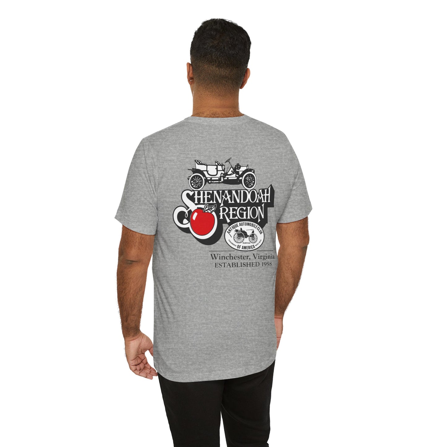 Shenandoah Region AACA Tee — Small White AACA Logo on Front and Large White Shenandoah Region AACA Logo on Back