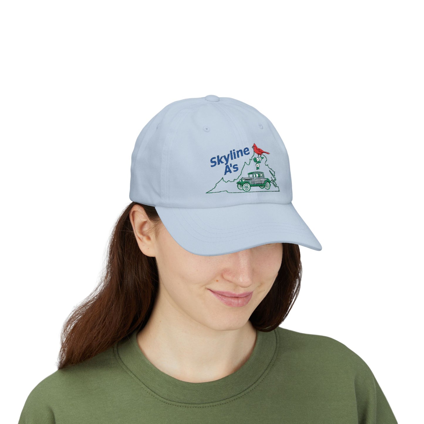 Skyline A's Embroidered Dad Hat — Vintage Car & Cardinal Design