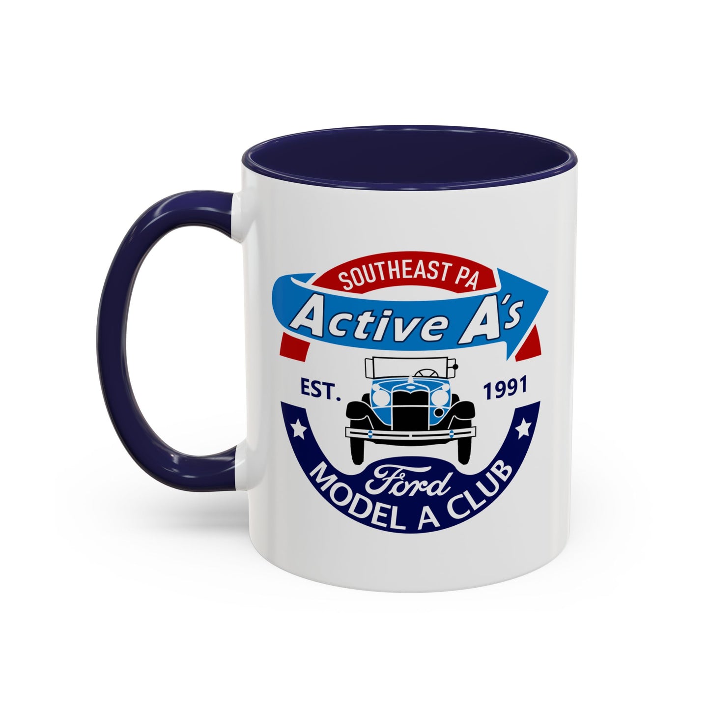 Ford Model A Club Coffee Mug — "Active A's" Southeast PA Vintage Car Design (11/15 oz)