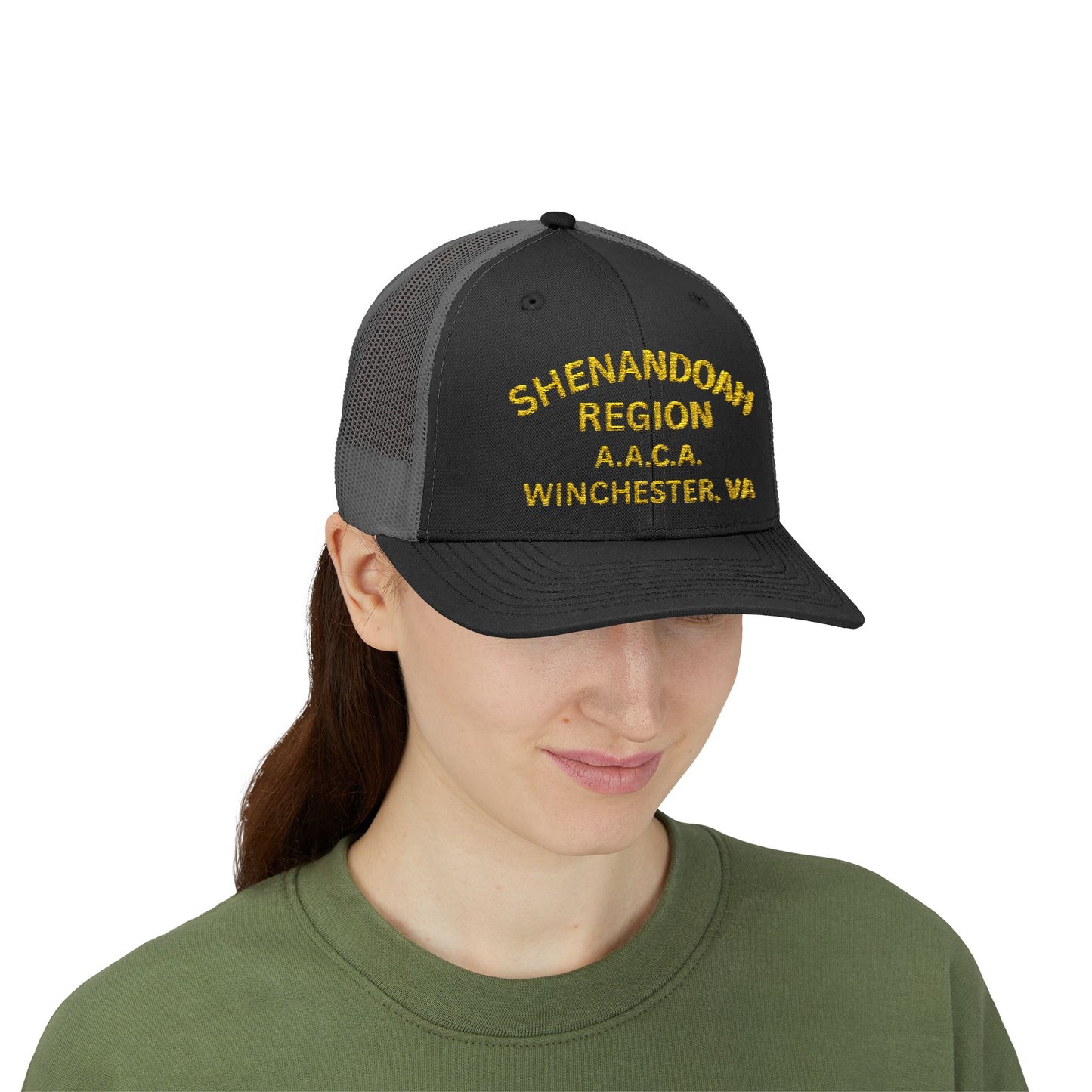 Shenandoah Region Embroidered Trucker Cap — "Shenandoah Region A.A.C.A. Winchester, VA" Mesh Snapback