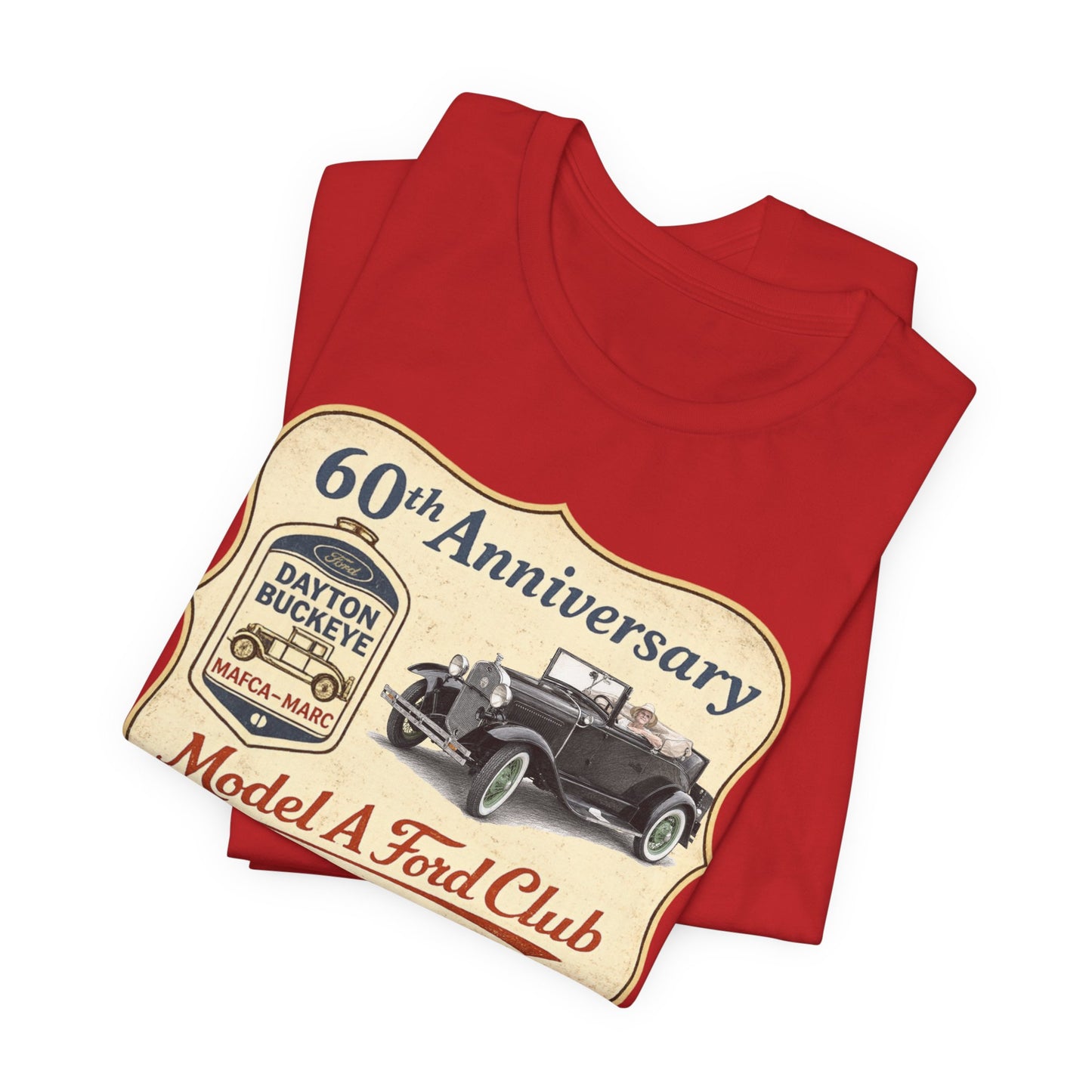 Dayton Buckeye Model A Ford Club 60th Anniversary Tee Roadster (LTG) - Unisex Jersey Short Sleeve Tee
