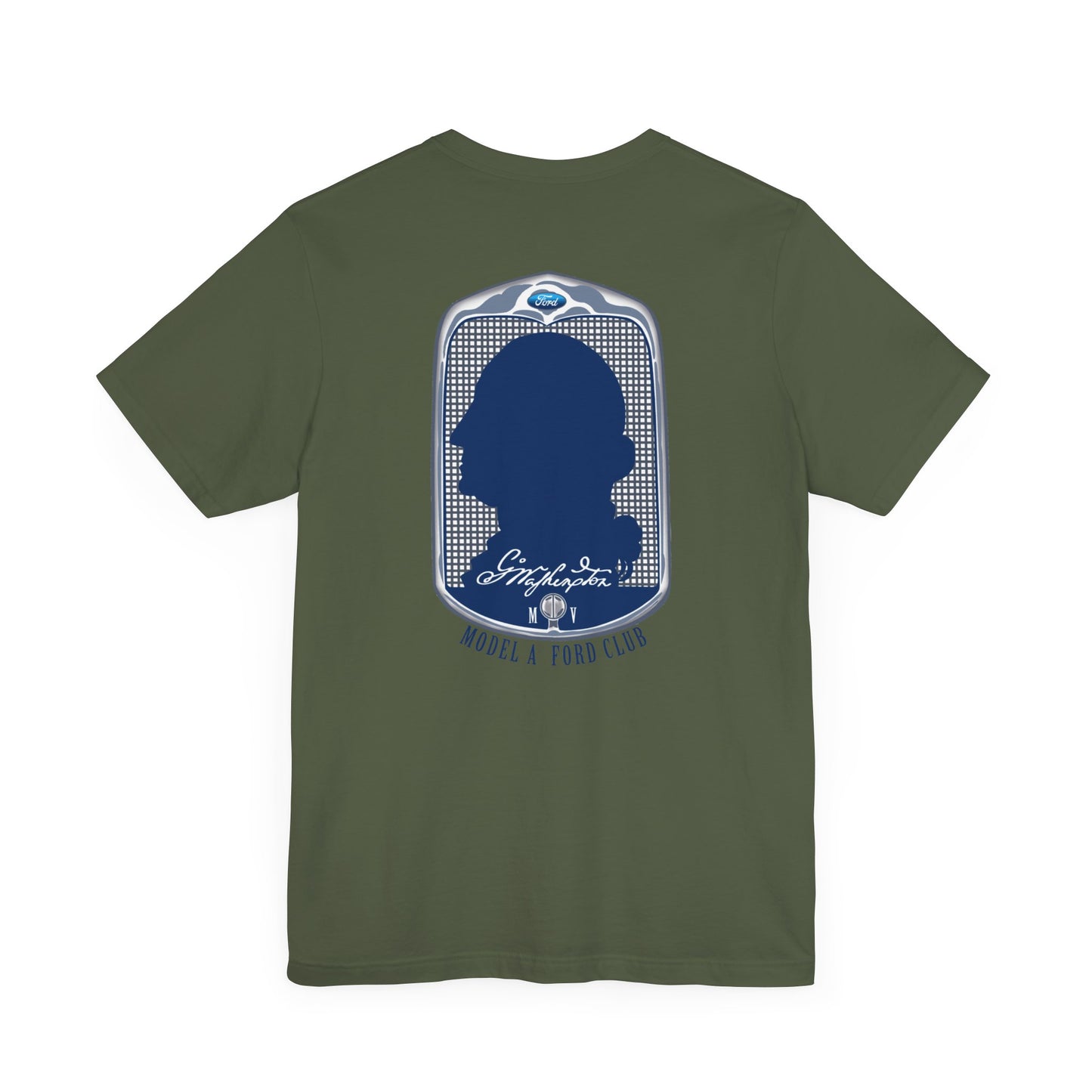 George Washington Model A Ford Club (front and back blue logo) Unisex Jersey Short Sleeve Tee