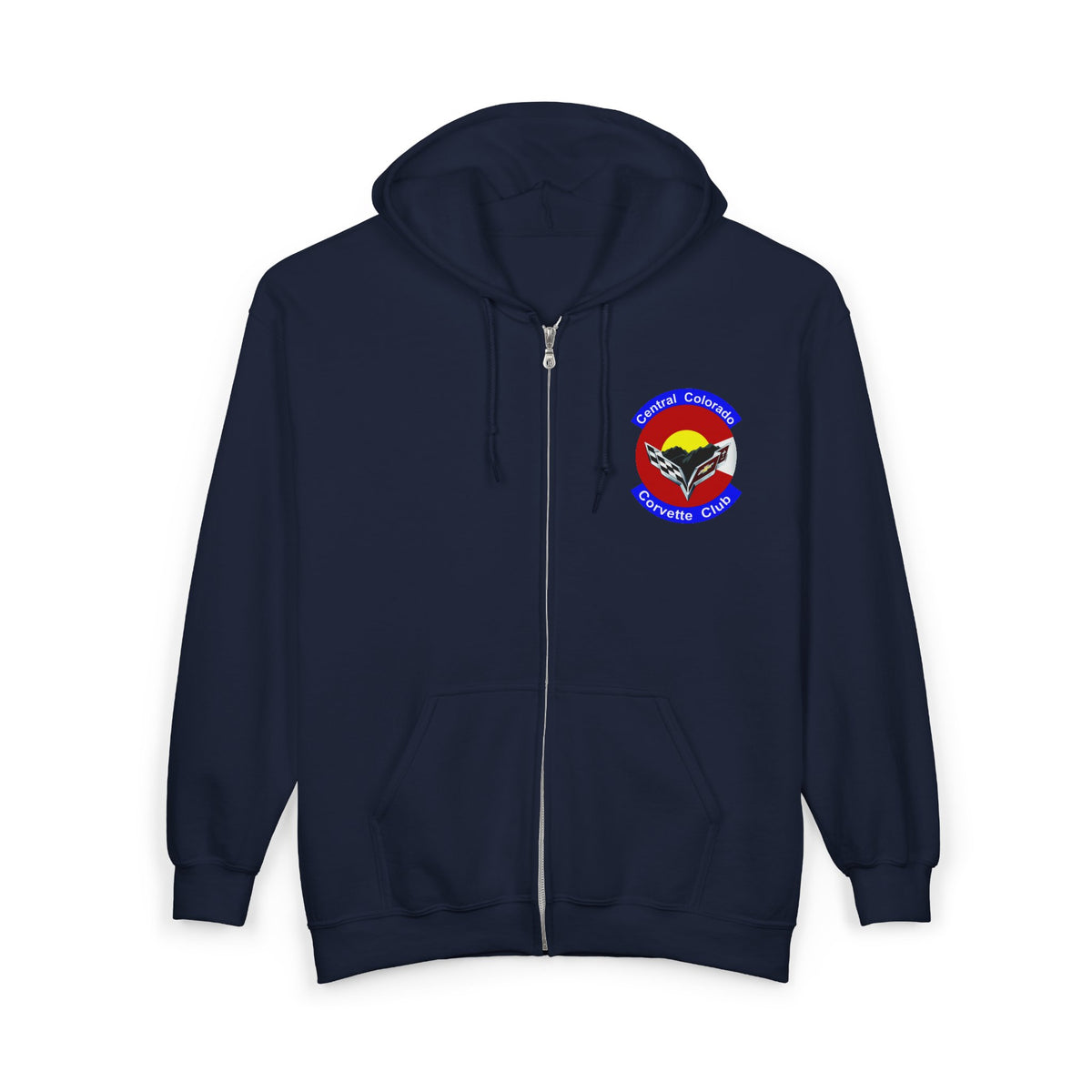 Central Colorado Corvette Club Zip Hoodie — Screen Printed Front and Back Logos