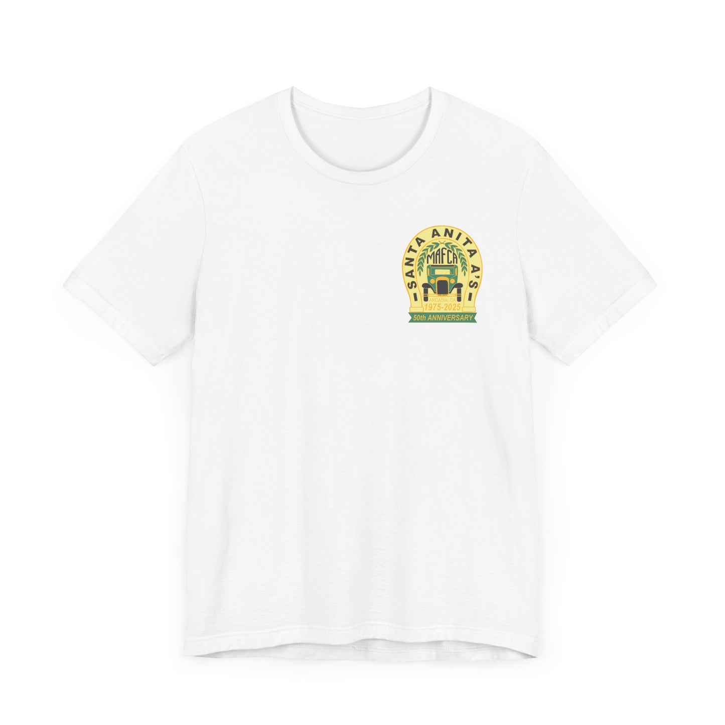 Santa Anita A's MAFCA 50th Anniversary Unisex Tee (front and back logos) - Celebrate with Style