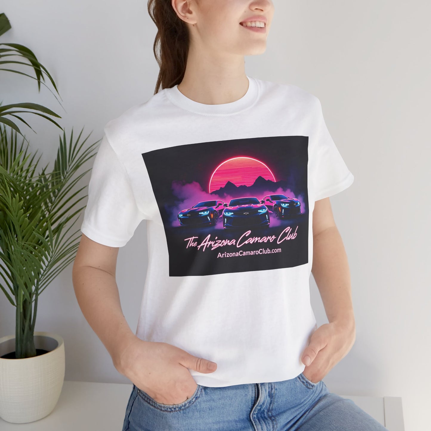 Retro Sunset Camaro Club T-Shirt — "The Arizona Camaro Club" Neon Car Tee