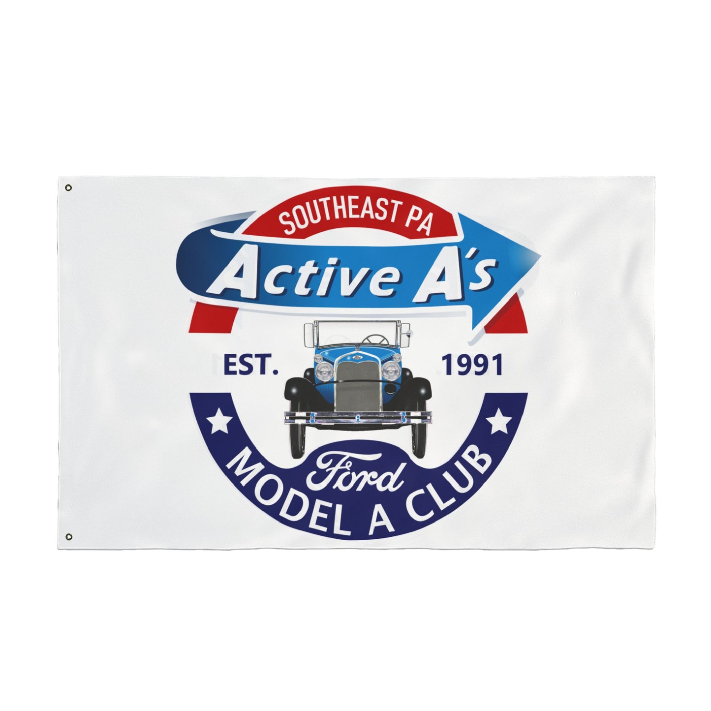 Active A's Ford Model A Club Double-Sided Flag — Southeast PA Active A's Ford Model A Club Banner (Est. 1991)