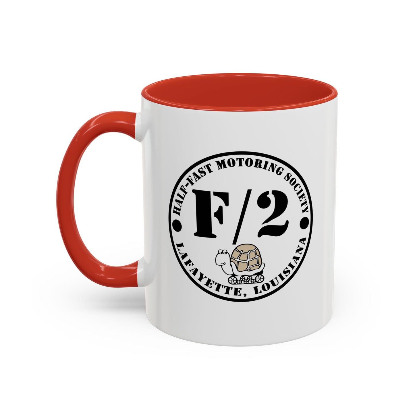 F/2 Half-Fast Motoring Society Accent Coffee Mug — Lafayette, Louisiana Emblem (11/15oz)