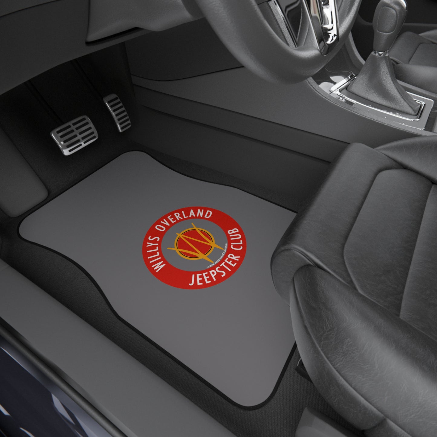 Willys Overland Jeepster Club Front Car Floor Mats — Custom Gray Logo Set (2)