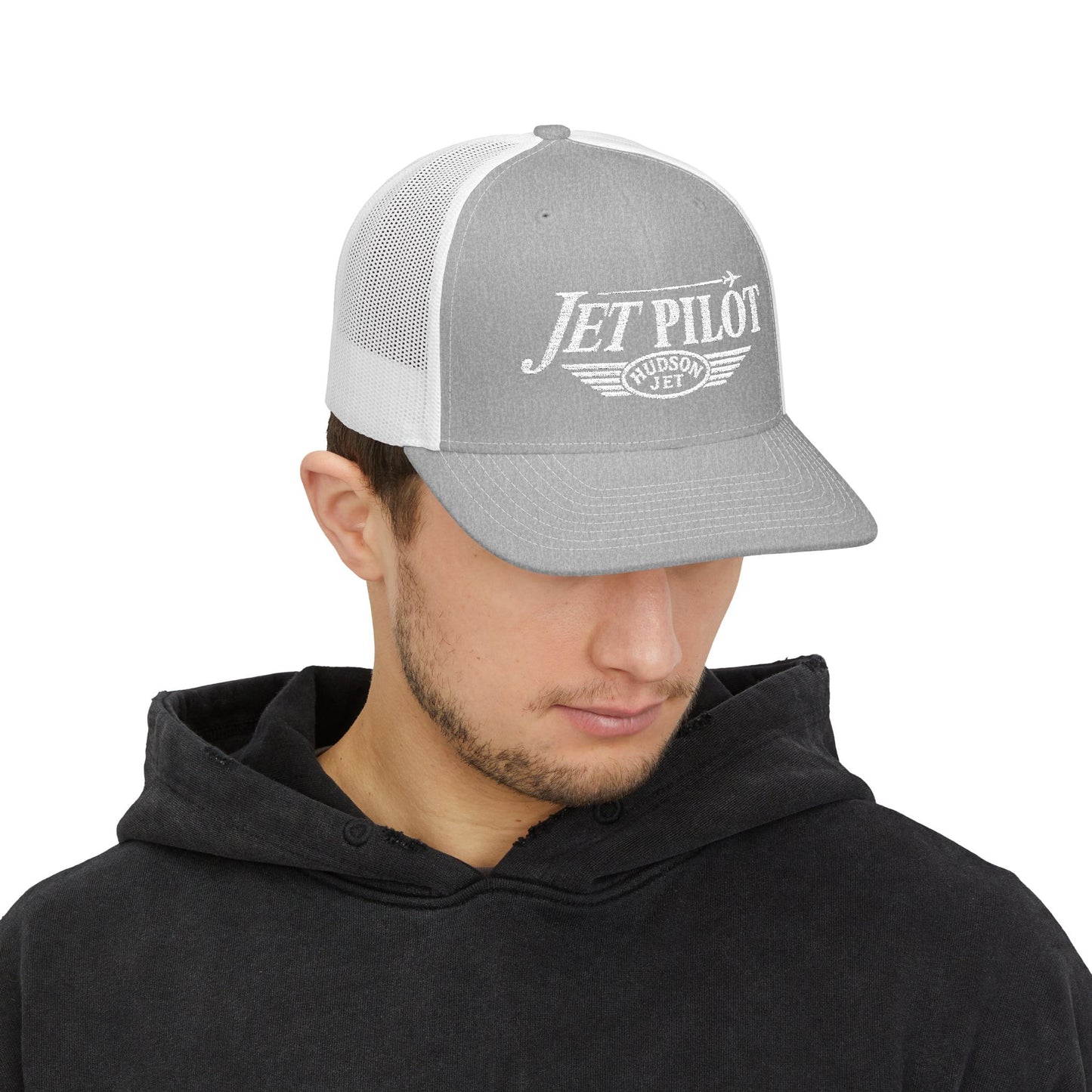 Jet Pilot Embroidered Snap Back Trucker Cap — Richardson 112 Snapback Hat