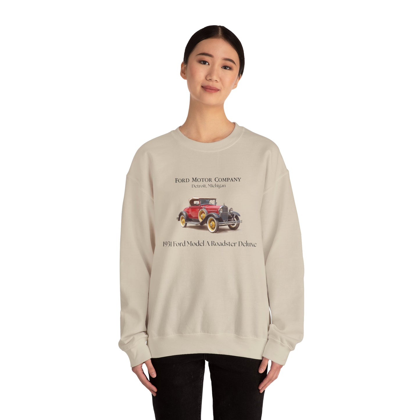 1931 Ford Model A Roadster Deluxe Sweatshirt – Vintage Car Graphic Crewneck