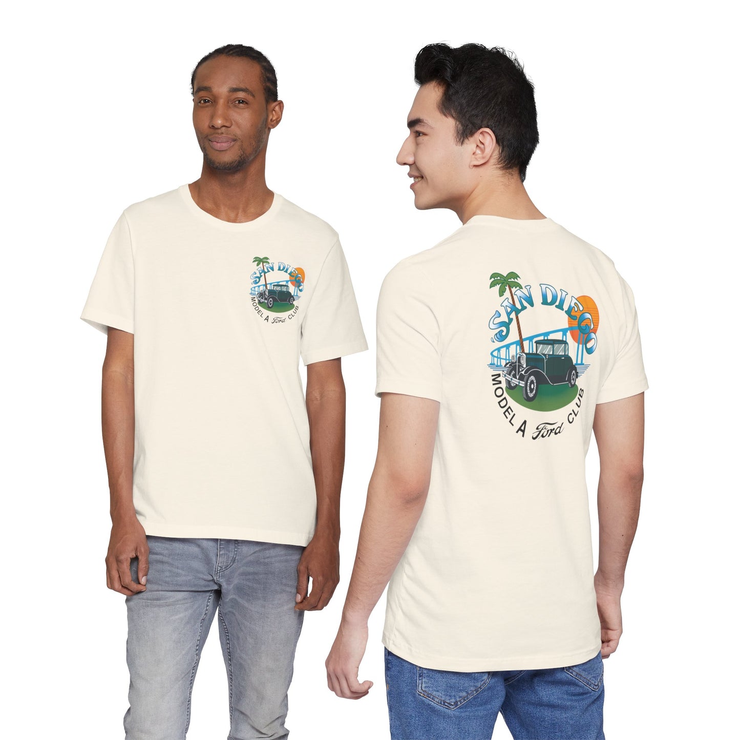 San Diego Model A Ford Club Tee — Small Logo on Chest and Large Logo on Back
