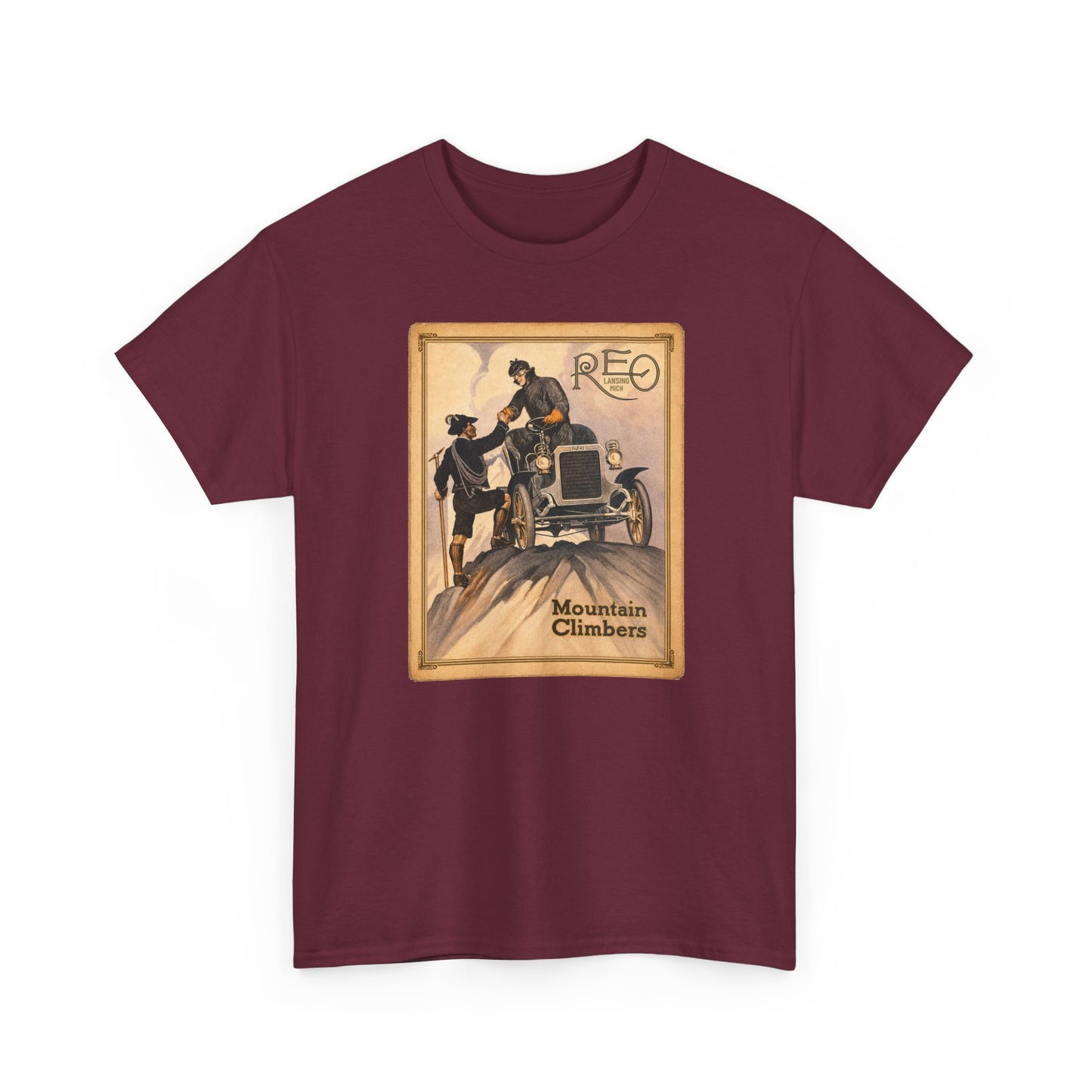 REO Lansing Michigan Mountain Climbers T-Shirt - Unisex Heavy Cotton Tee