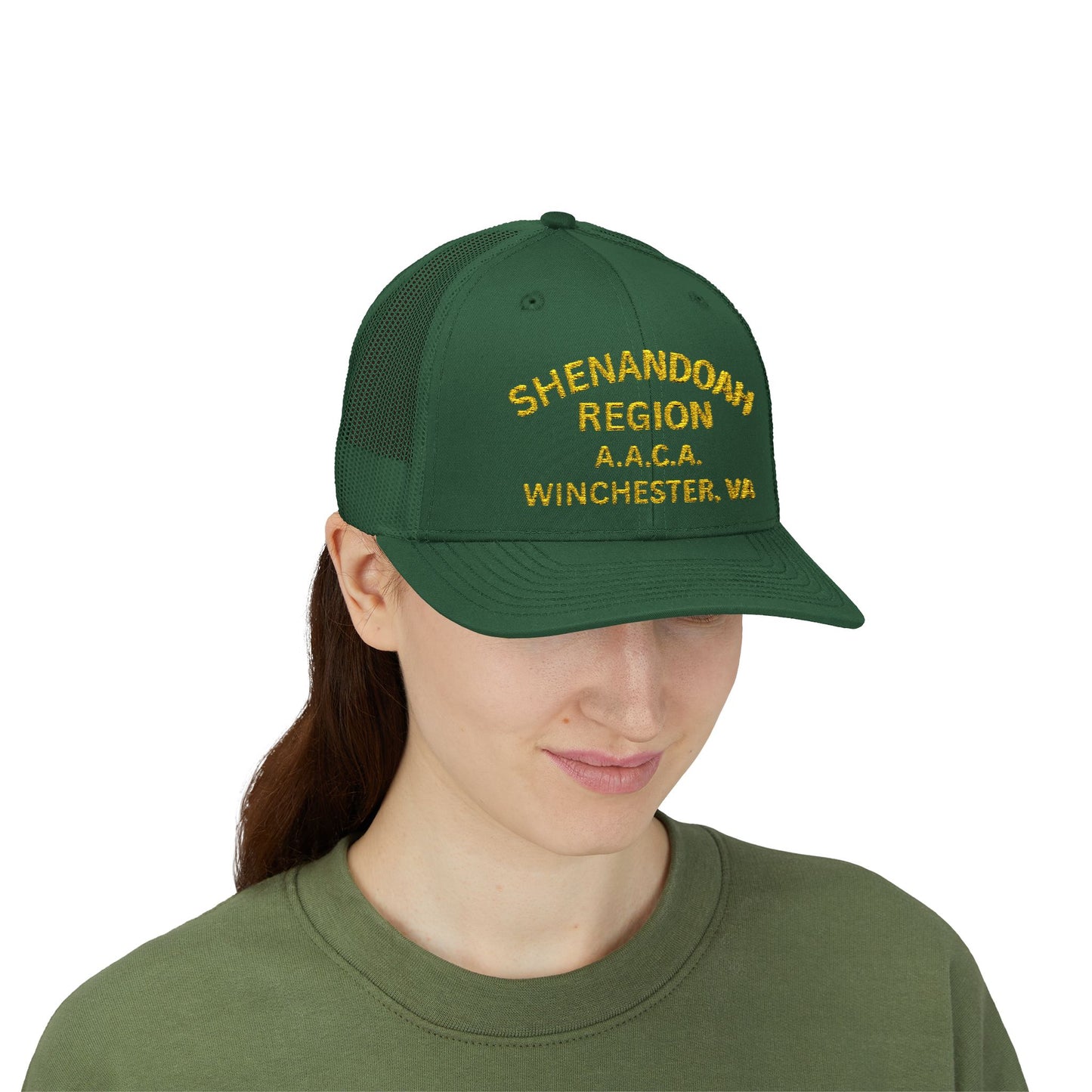 Shenandoah Region Embroidered Trucker Cap — "Shenandoah Region A.A.C.A. Winchester, VA" Mesh Snapback
