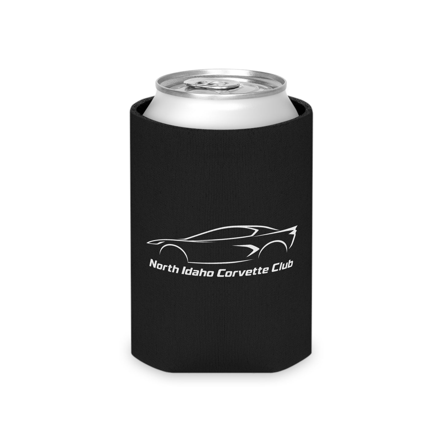 North Idaho Corvette Club Can Cooler — Black Neoprene Drink Koozie