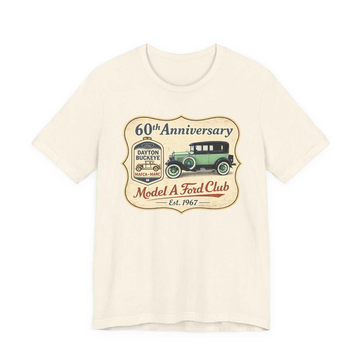 Dayton Buckeye Model A Ford Club 60th Anniversary Tee (1930 Tudor) - Unisex Soft Short Sleeve Tee