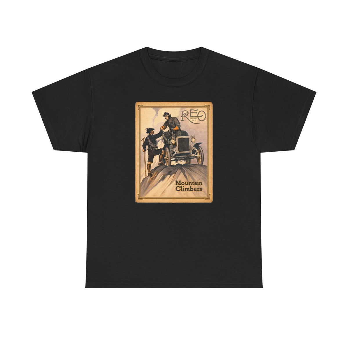 REO Lansing Michigan Mountain Climbers T-Shirt - Unisex Heavy Cotton Tee