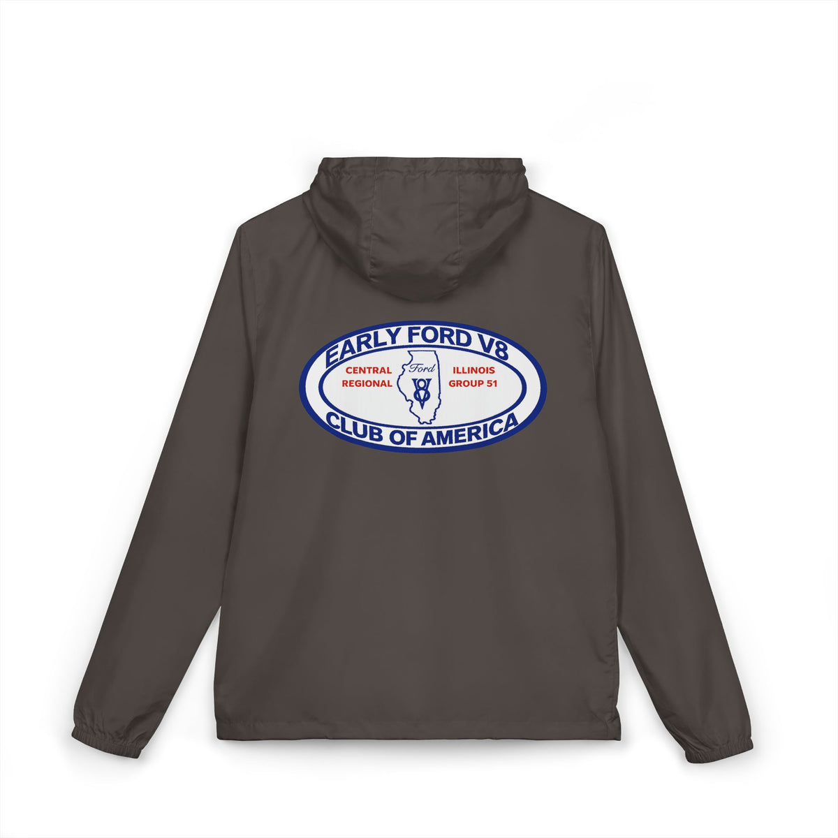 Central Illinois Early Ford V8 Windbreaker Jacket with Front and Back Logos