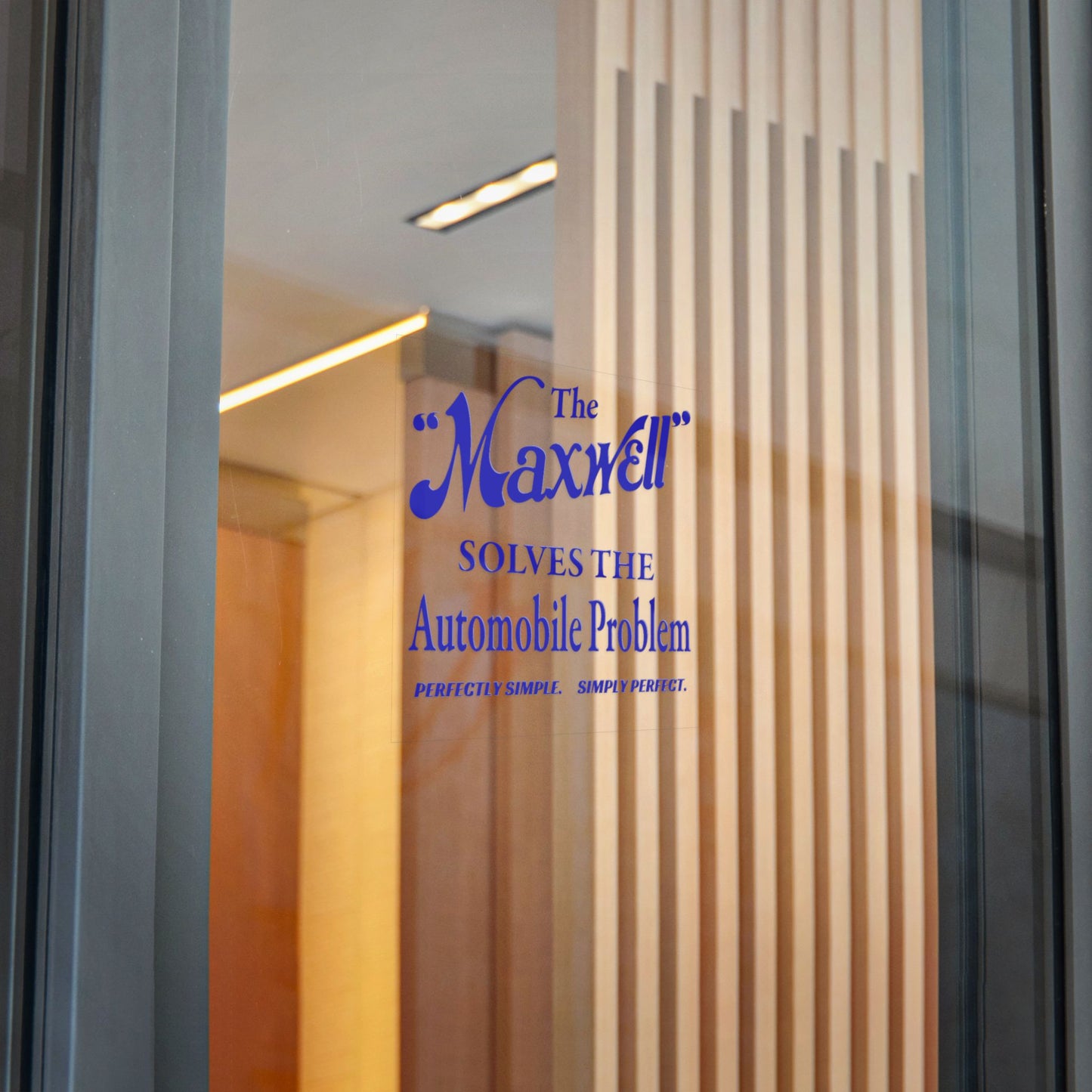 "The Maxwell" Solves the Automobile Problem — Die-Cut Sticker (Vintage Blue Auto Decal)