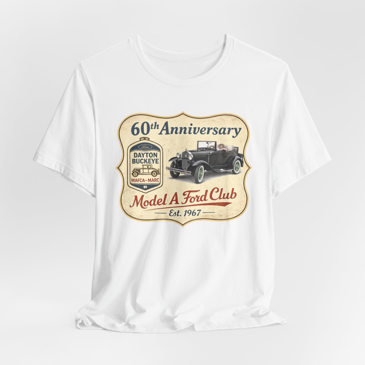 Dayton Buckeye Model A Ford Club 60th Anniversary Tee Roadster (LTG) - Unisex Jersey Short Sleeve Tee