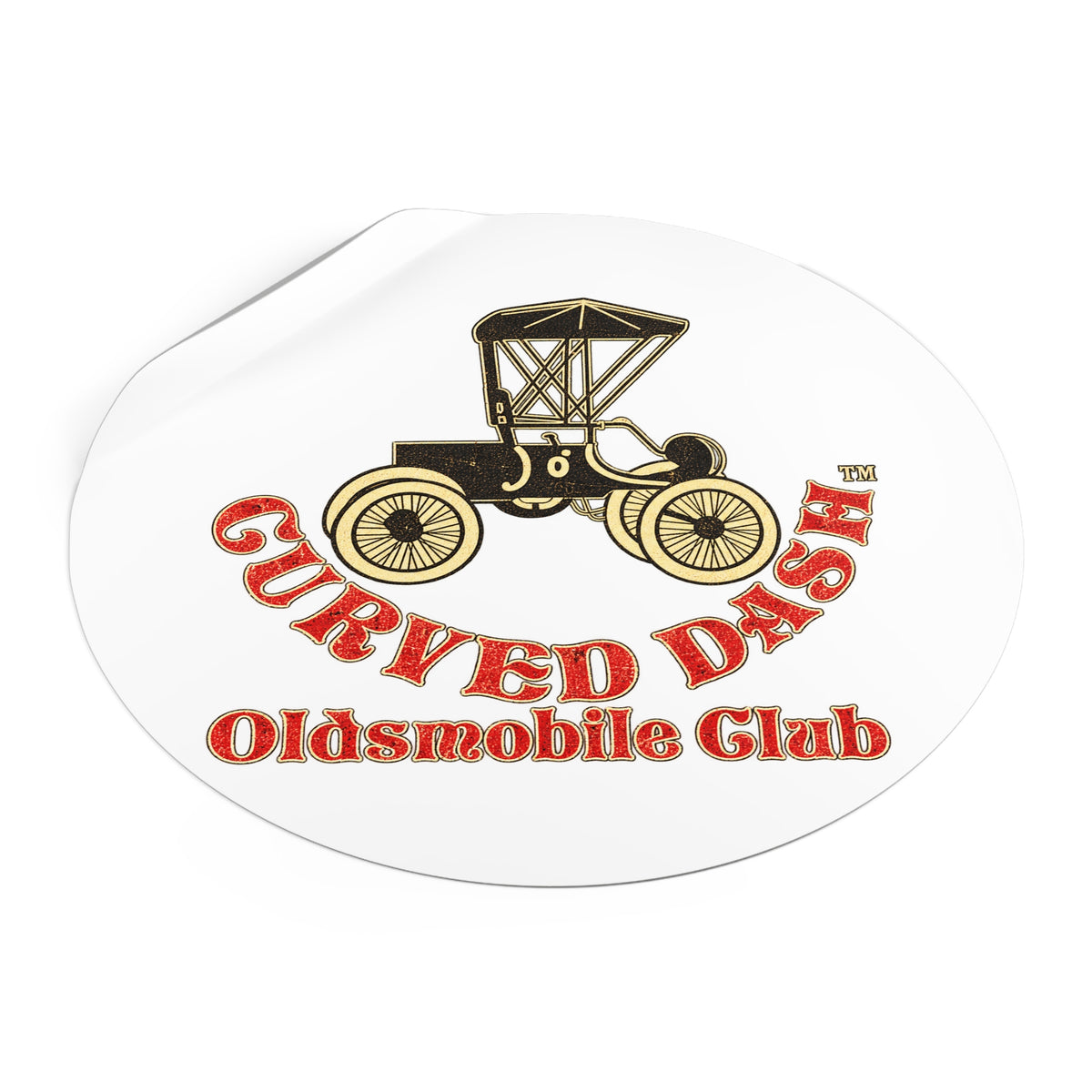 Curved Dash Oldsmobile Club Round Vinyl Sticker — Great for Windshields!