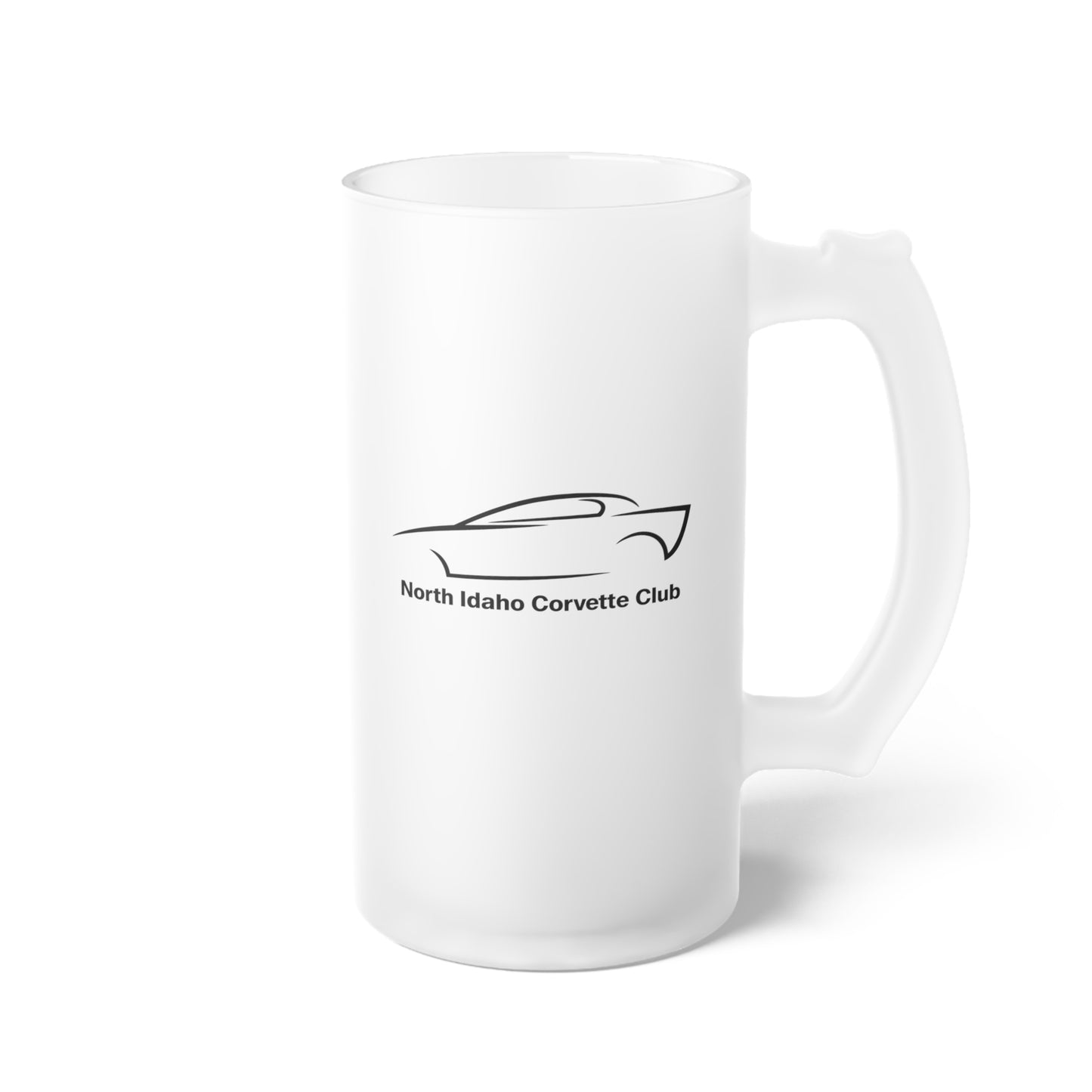North Idaho Corvette Club Frosted Glass Beer Mug — Classic Frosted Pint Mug for Cold Beer & Cocktails