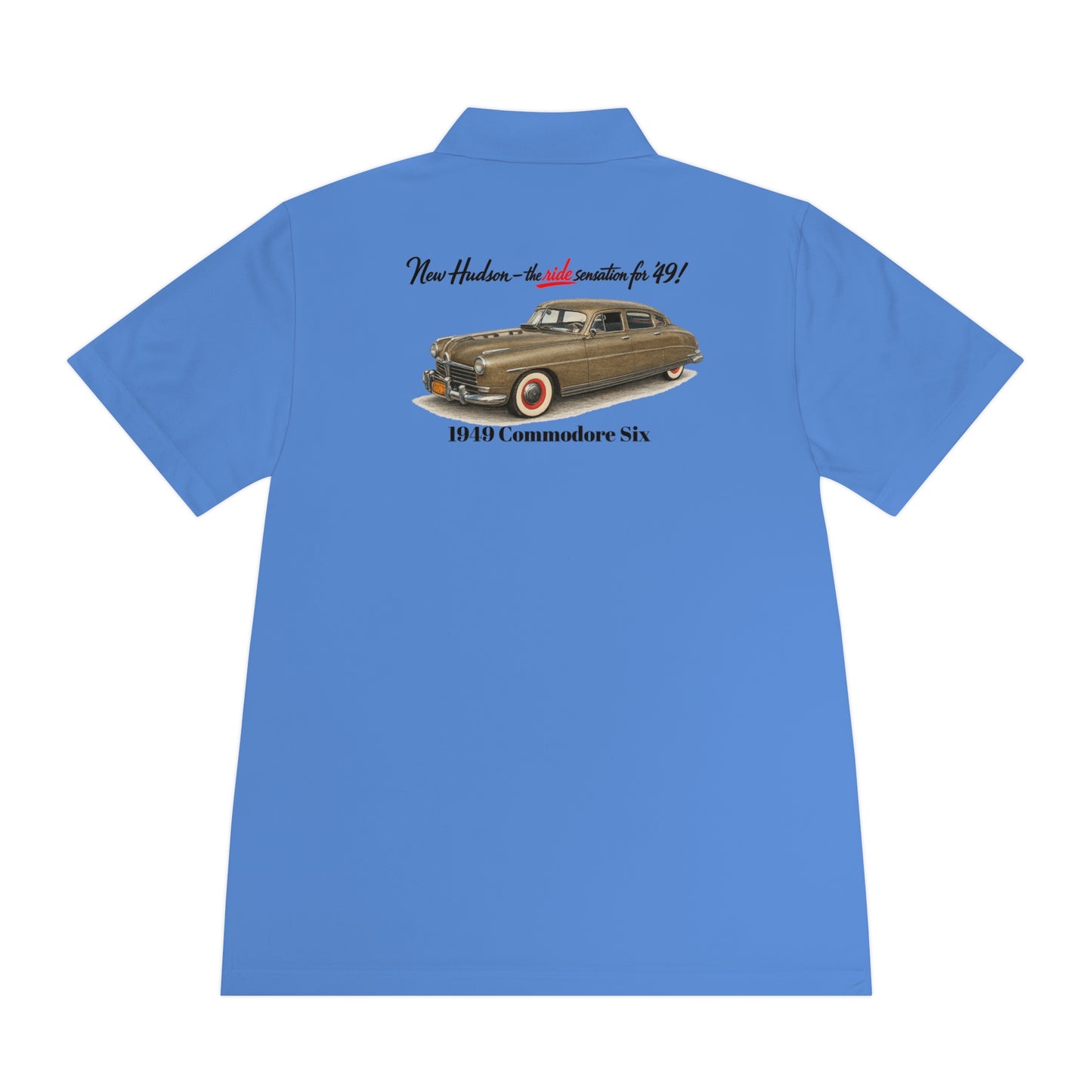 1949 Hudson Commodore Six Polo Shirt — Vintage Hudson Car Graphic Men's Sport Polo (DT)