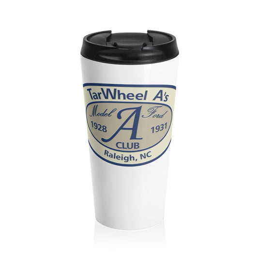 TarWheel A's Model A Club Stainless Steel Travel Mug — Raleigh, NC Vintage Car Logo