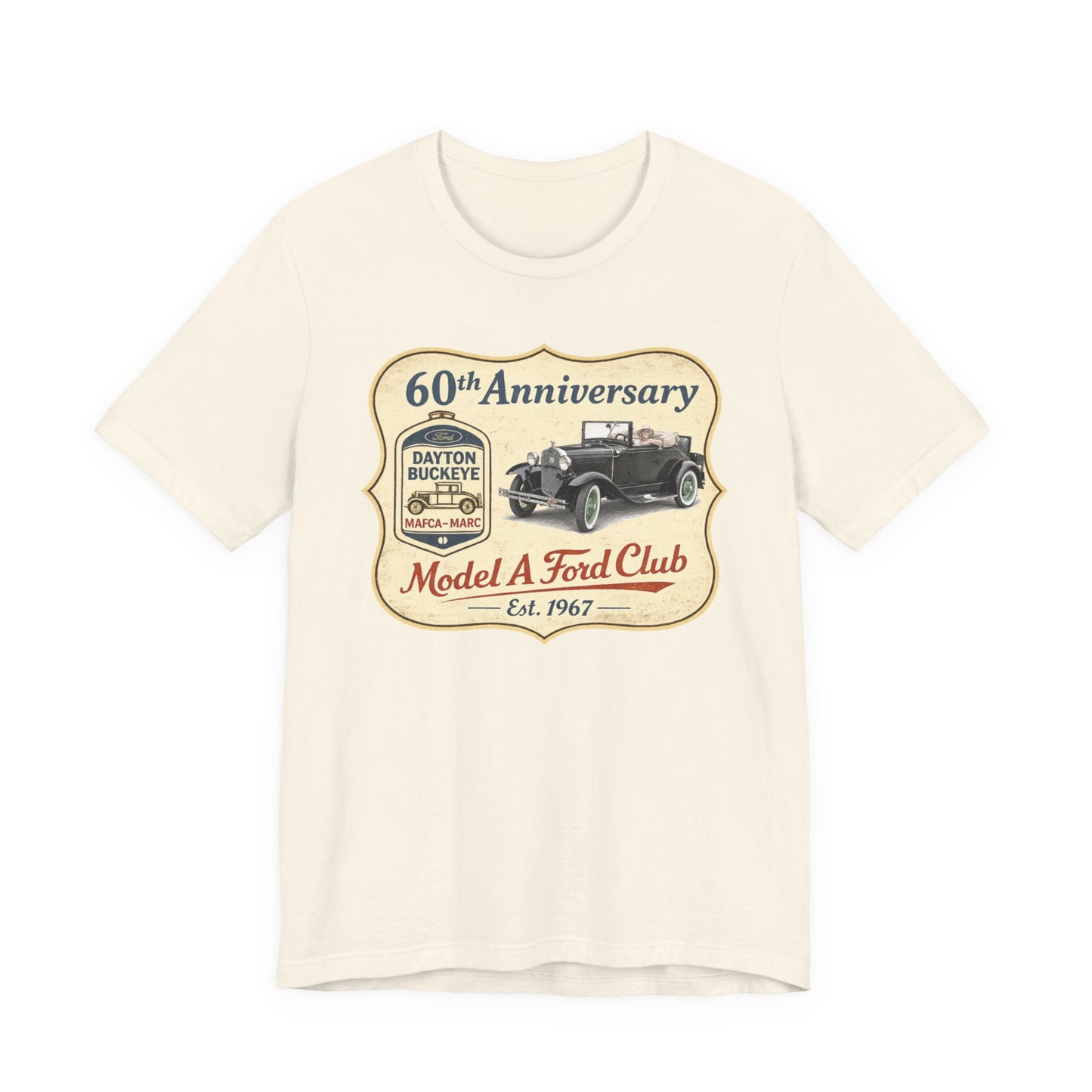 Dayton Buckeye Model A Ford Club 60th Anniversary Tee Roadster (LTG) - Unisex Jersey Short Sleeve Tee