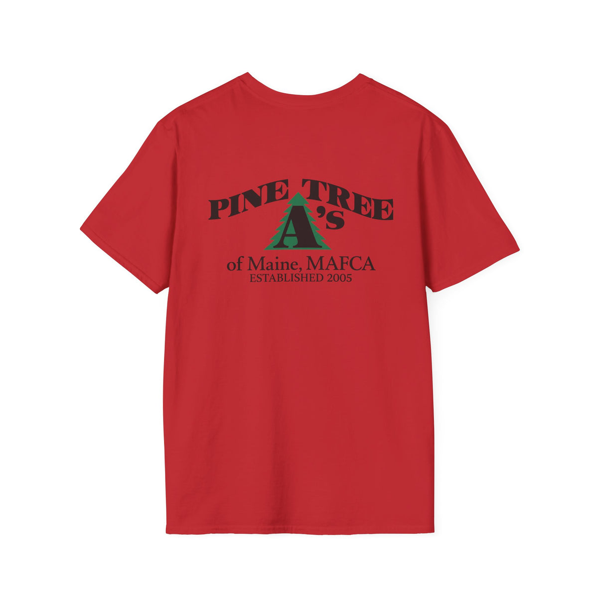 Pine Tree A's of Maine, MAFCA T‑Shirt with Front and Back Logos — Unisex Softstyle T-Shirt