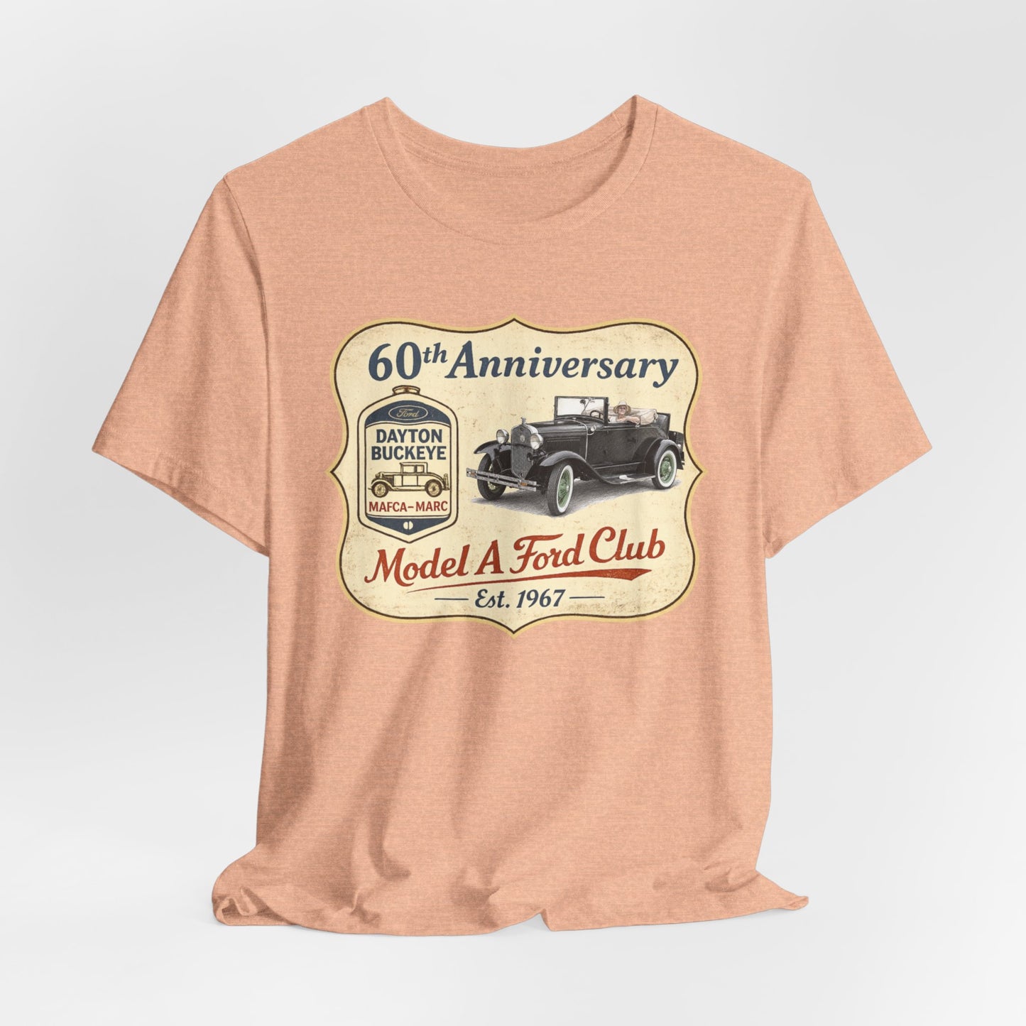 Dayton Buckeye Model A Ford Club 60th Anniversary Tee Roadster (LTG) - Unisex Jersey Short Sleeve Tee
