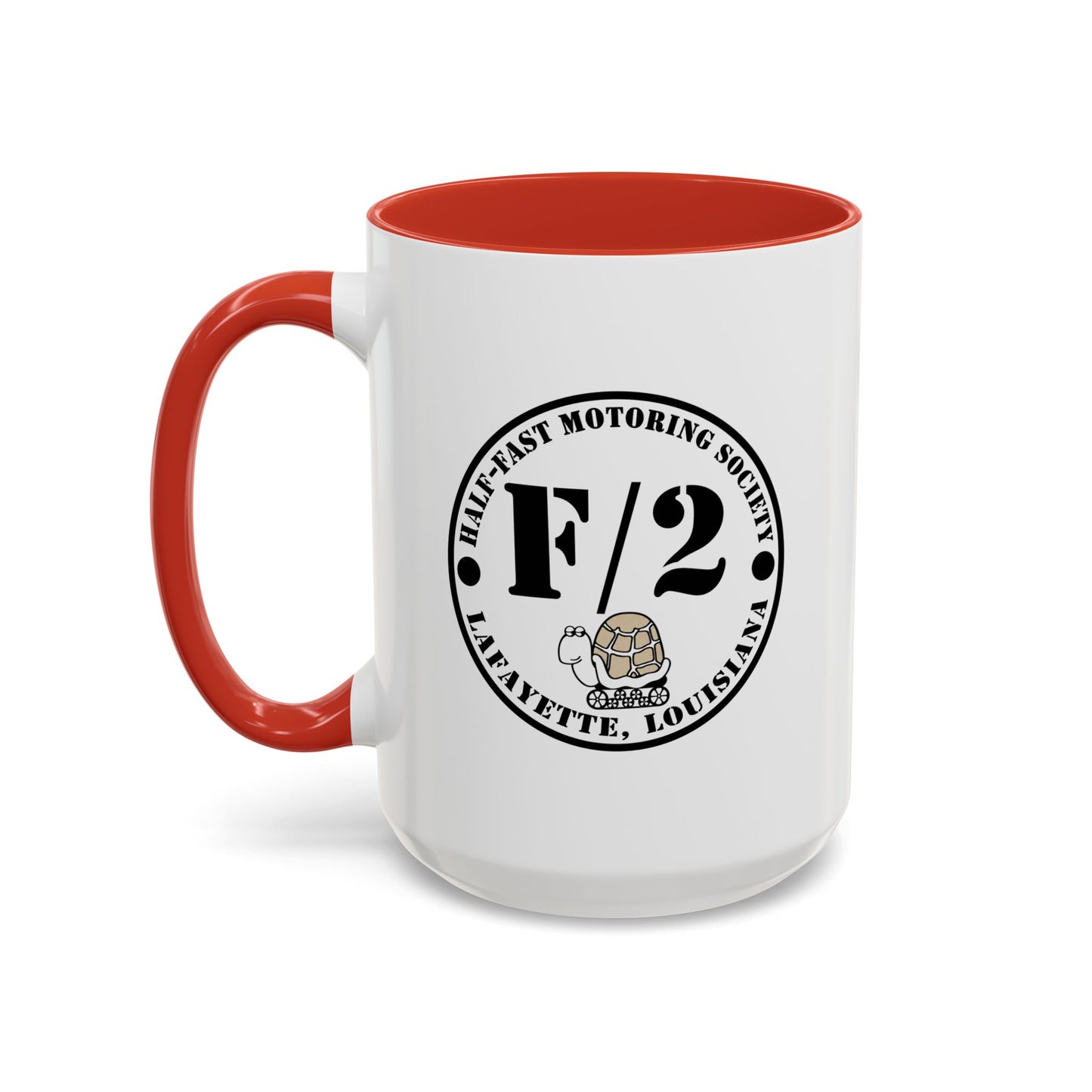 F/2 Half-Fast Motoring Society Accent Coffee Mug — Lafayette, Louisiana Emblem (11/15oz)