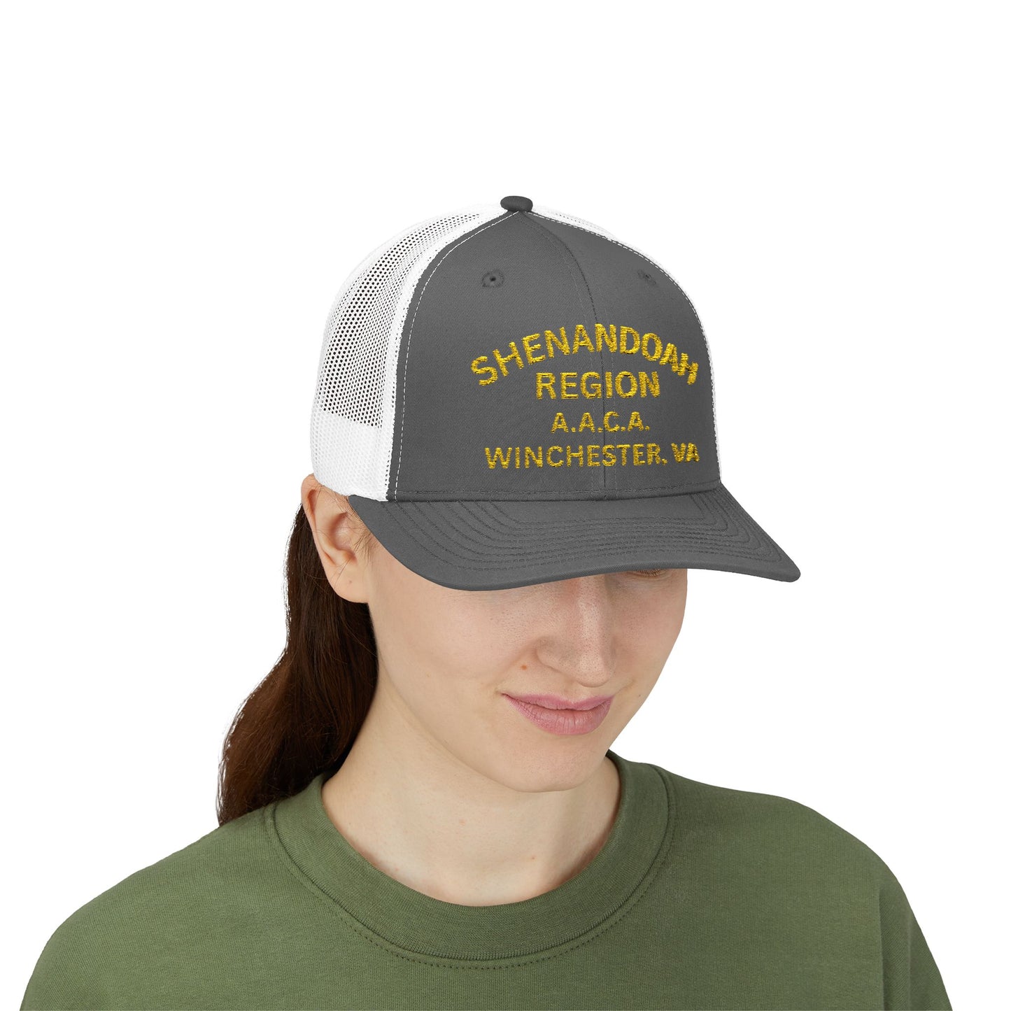 Shenandoah Region Embroidered Trucker Cap — "Shenandoah Region A.A.C.A. Winchester, VA" Mesh Snapback