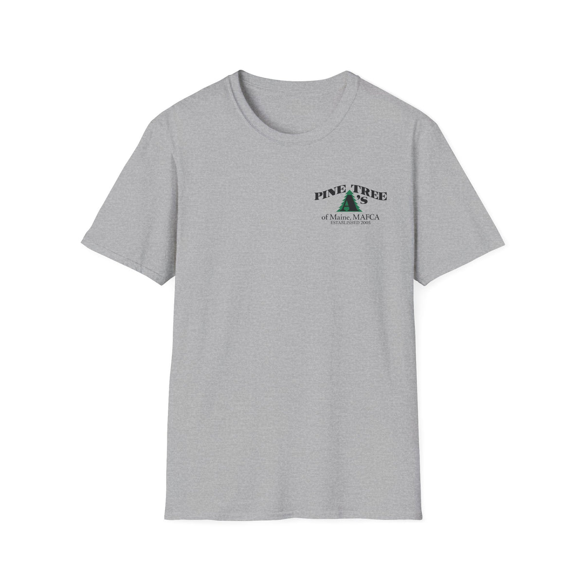 Pine Tree A's of Maine, MAFCA T‑Shirt with Front and Back Logos — Unisex Softstyle T-Shirt