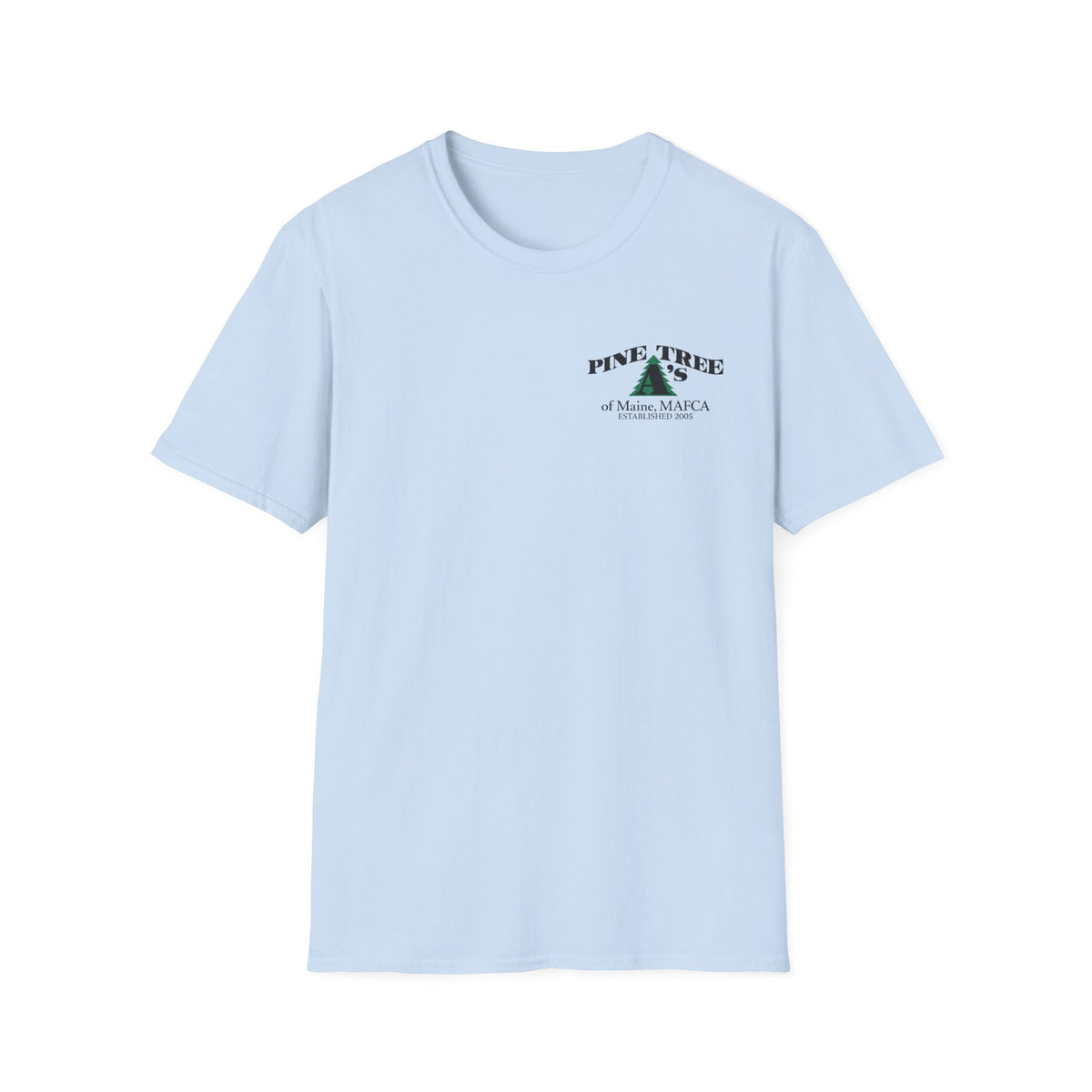 Pine Tree A's of Maine, MAFCA T‑Shirt with Front and Back Logos — Unisex Softstyle T-Shirt