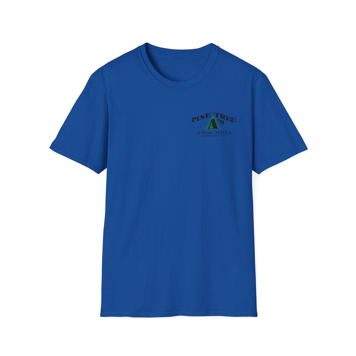 Pine Tree A's of Maine, MAFCA T‑Shirt with Front and Back Logos — Unisex Softstyle T-Shirt