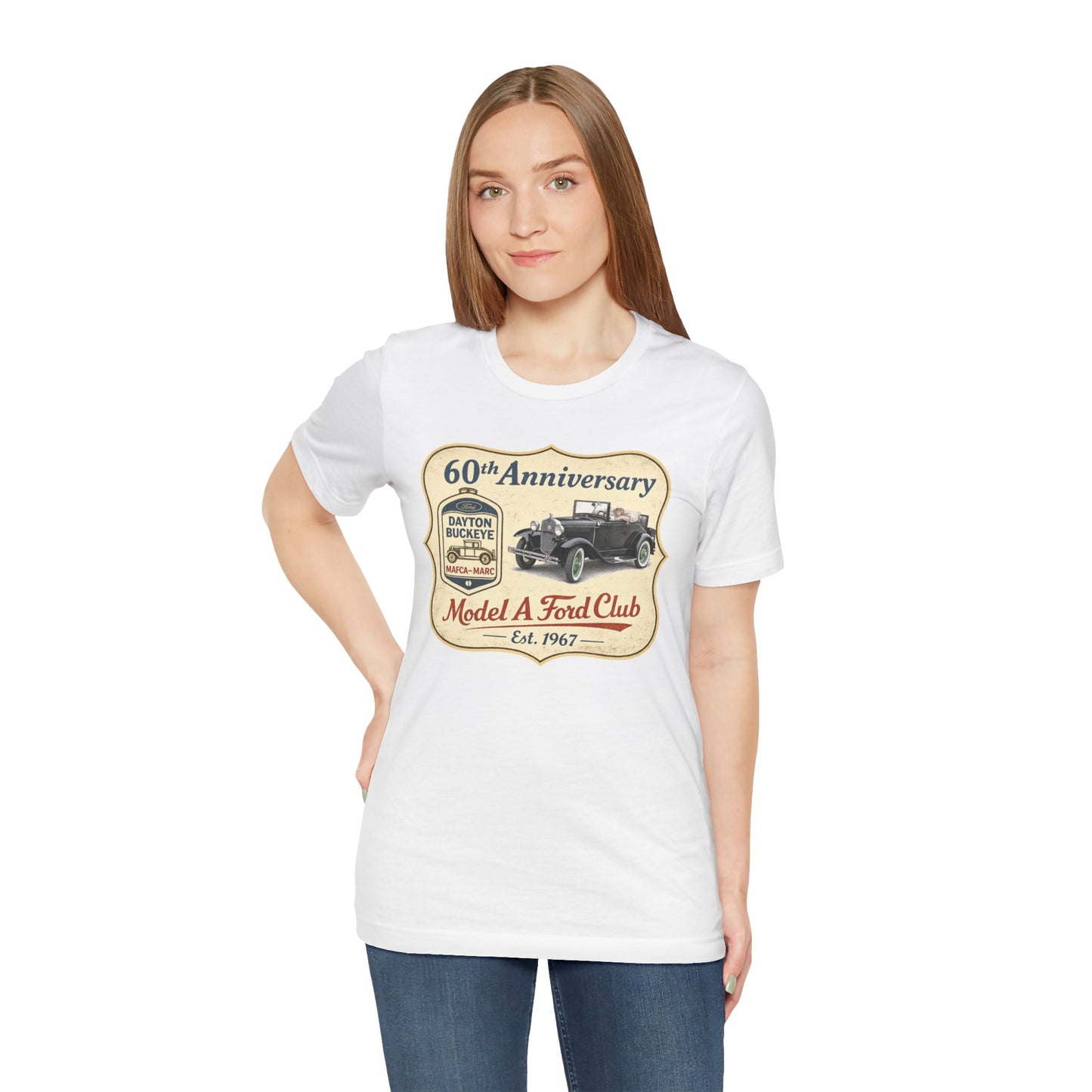 Dayton Buckeye Model A Ford Club 60th Anniversary Tee Roadster (LTG) - Unisex Jersey Short Sleeve Tee