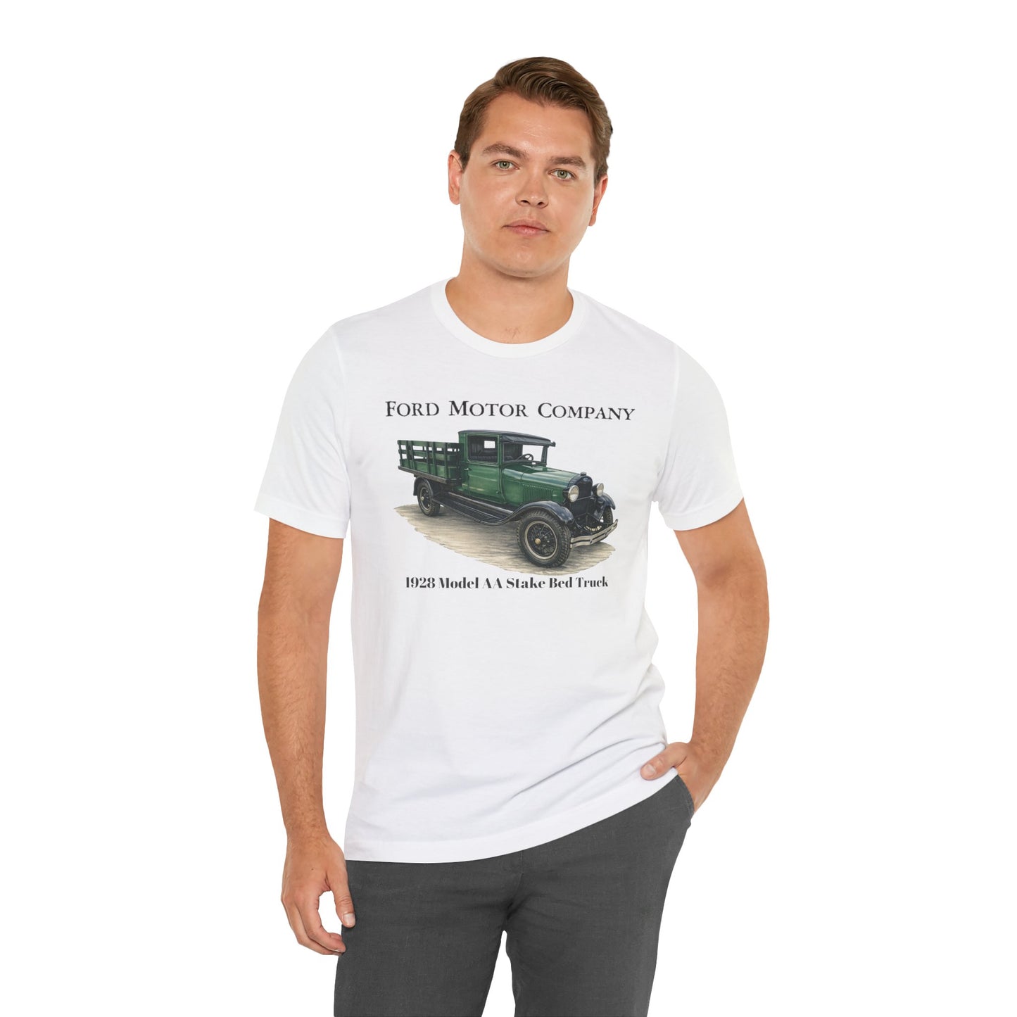 1928 Ford Model AA Stake Bed Truck T-Shirt —  Unisex Jersey Short Sleeve Tee