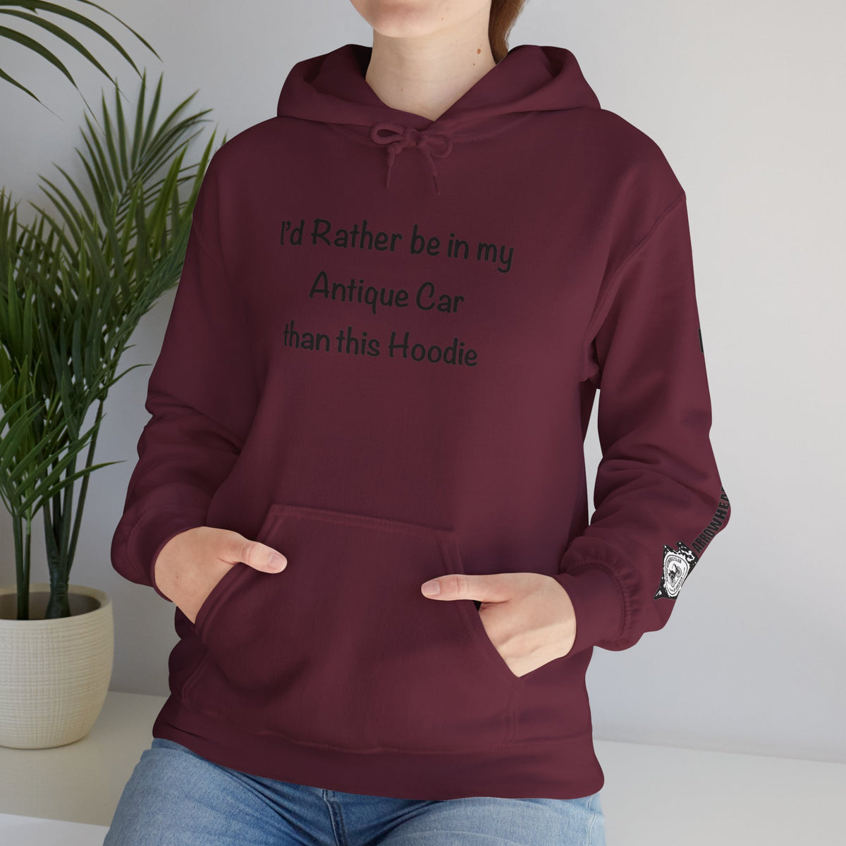 Arrowhead Chapter AACA Club Hoodie — "I'd Rather Be in My Antique Car" plus Sleeve and Back Images