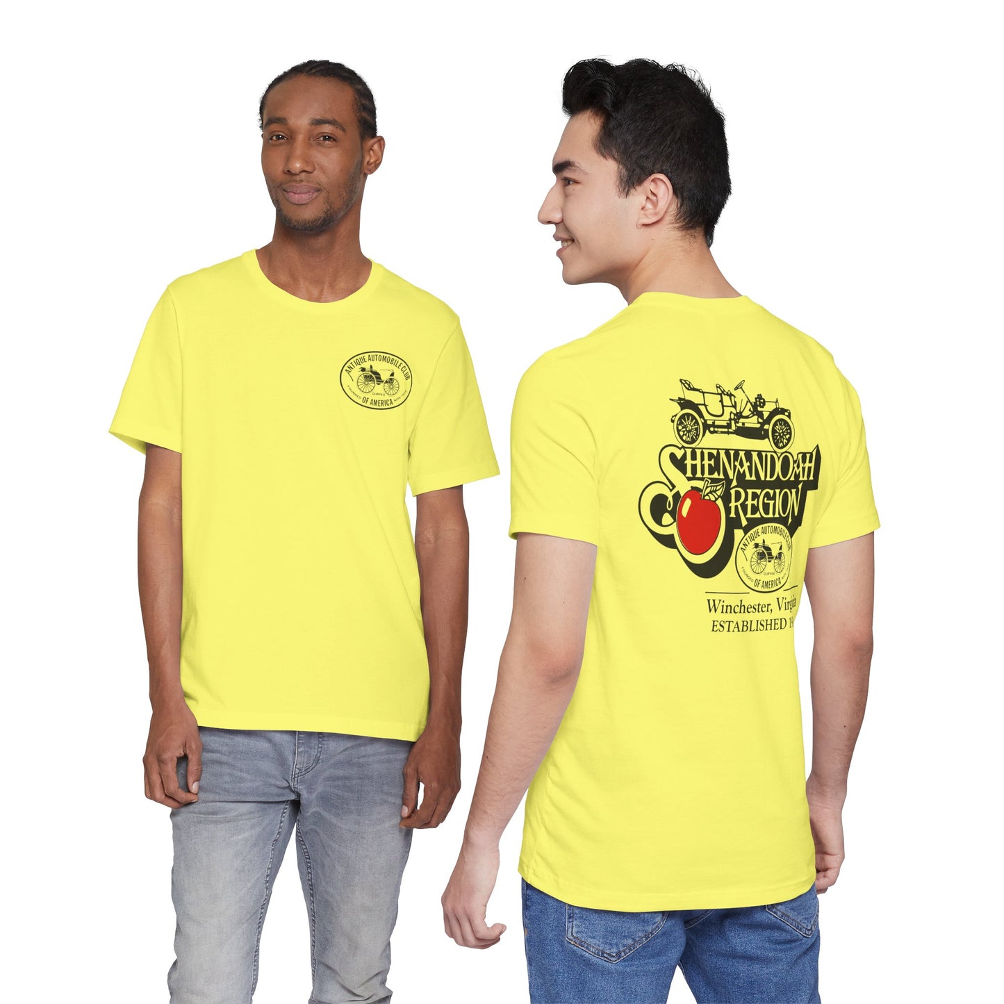 Shenandoah Region AACA Winchester VA Tee - Small AACA Logo Front and Large Shenandoah Region AACA Logo on Back