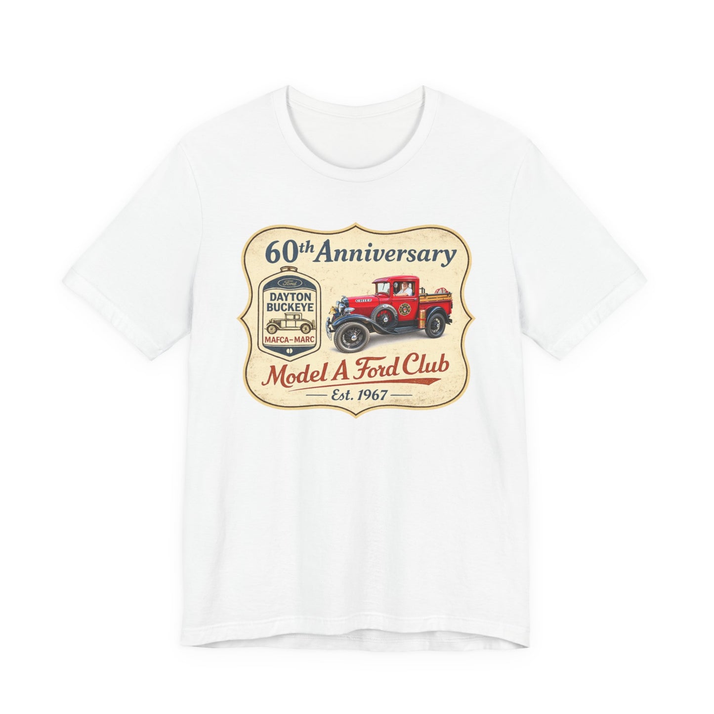 Dayton Buckeye Model A Ford Club 60th Anniversary Tee (LTG) - Vintage Red Fire Truck Tee