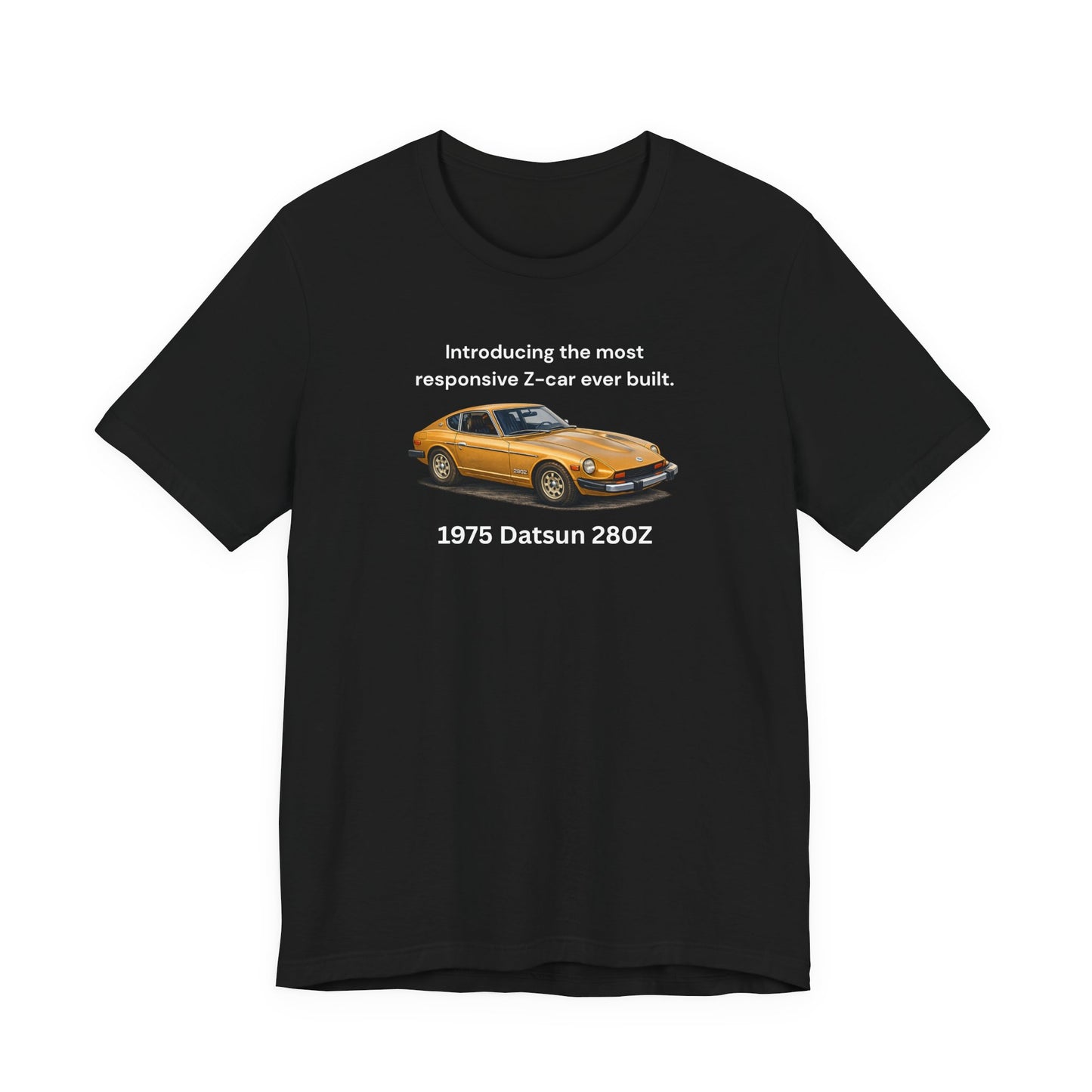 1975 Datsun 280Z Tee — "Most Responsive Z-Car Ever Built" Classic Car T‑Shirt White Lettering
