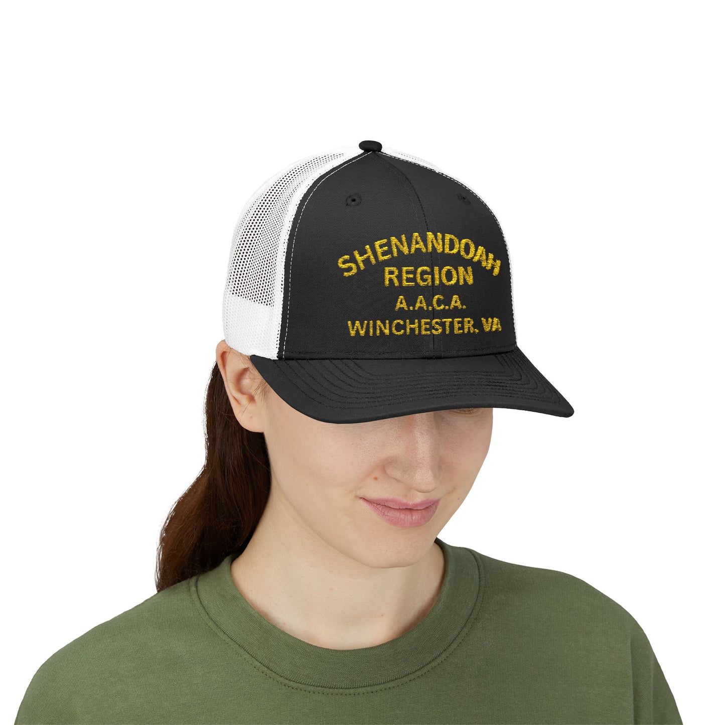 Shenandoah Region Embroidered Trucker Cap — "Shenandoah Region A.A.C.A. Winchester, VA" Mesh Snapback