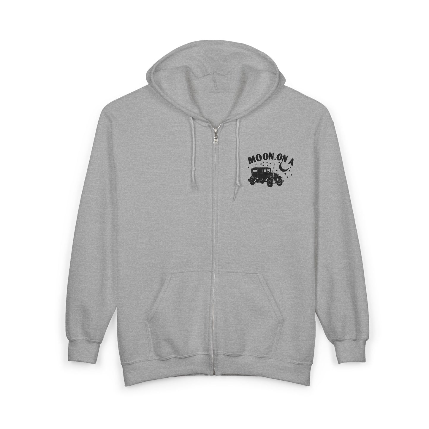 Moon On A Full Zip Hoodie - Small Logo on Front and Large Logo on Back