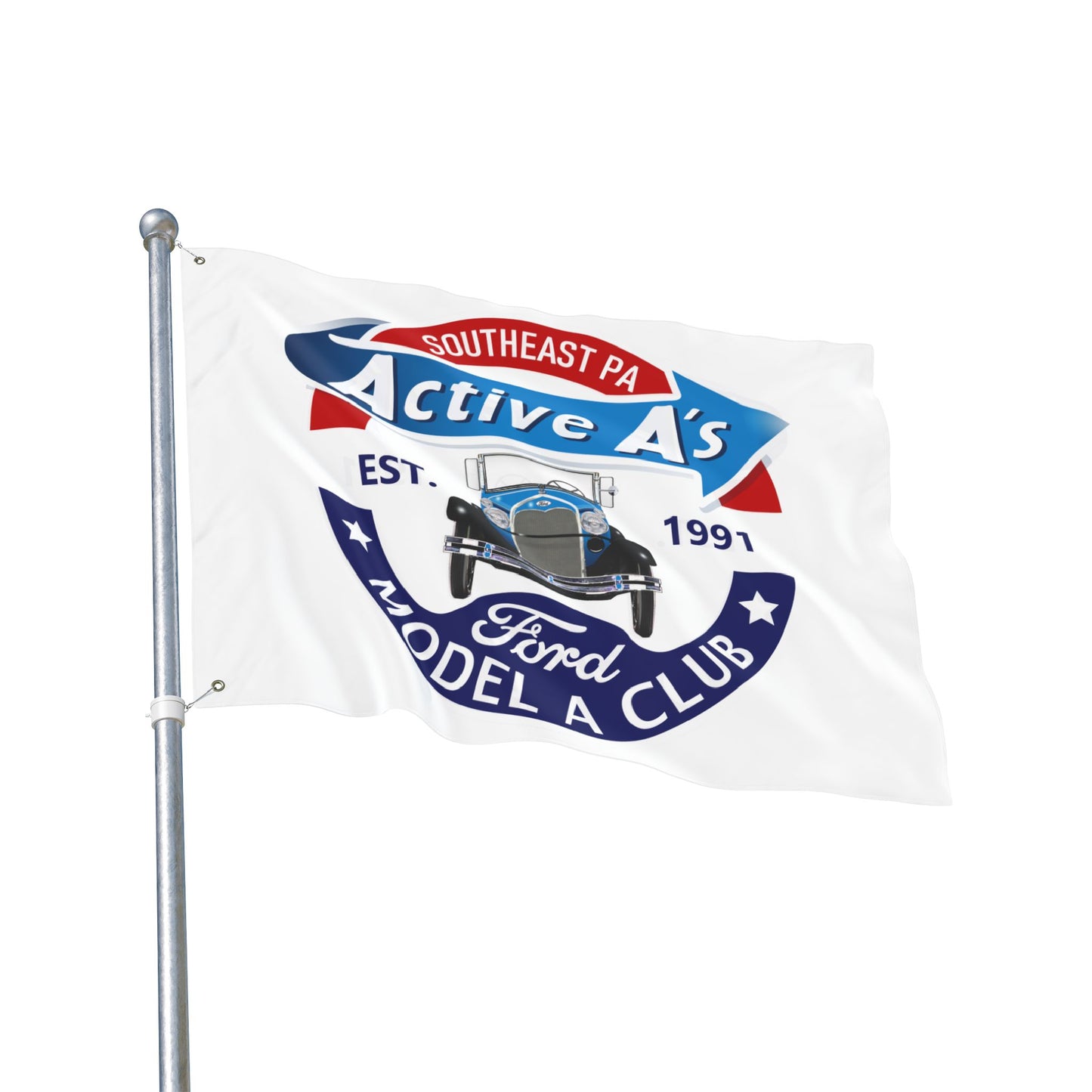 Active A's Ford Model A Club Double-Sided Flag — Southeast PA Active A's Ford Model A Club Banner (Est. 1991)