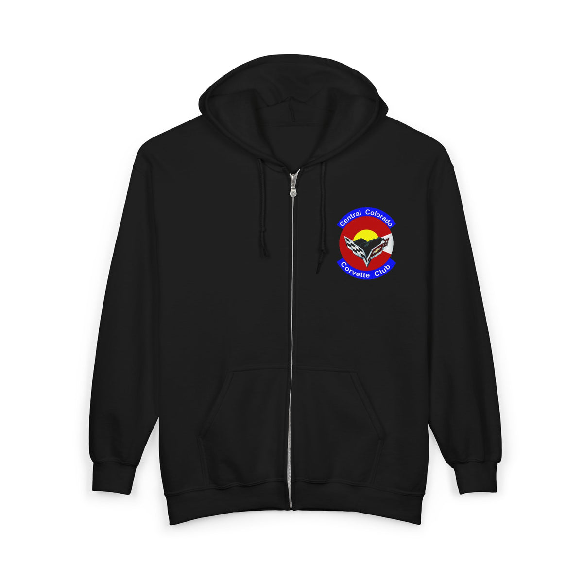 Central Colorado Corvette Club Zip Hoodie — Screen Printed Front and Back Logos