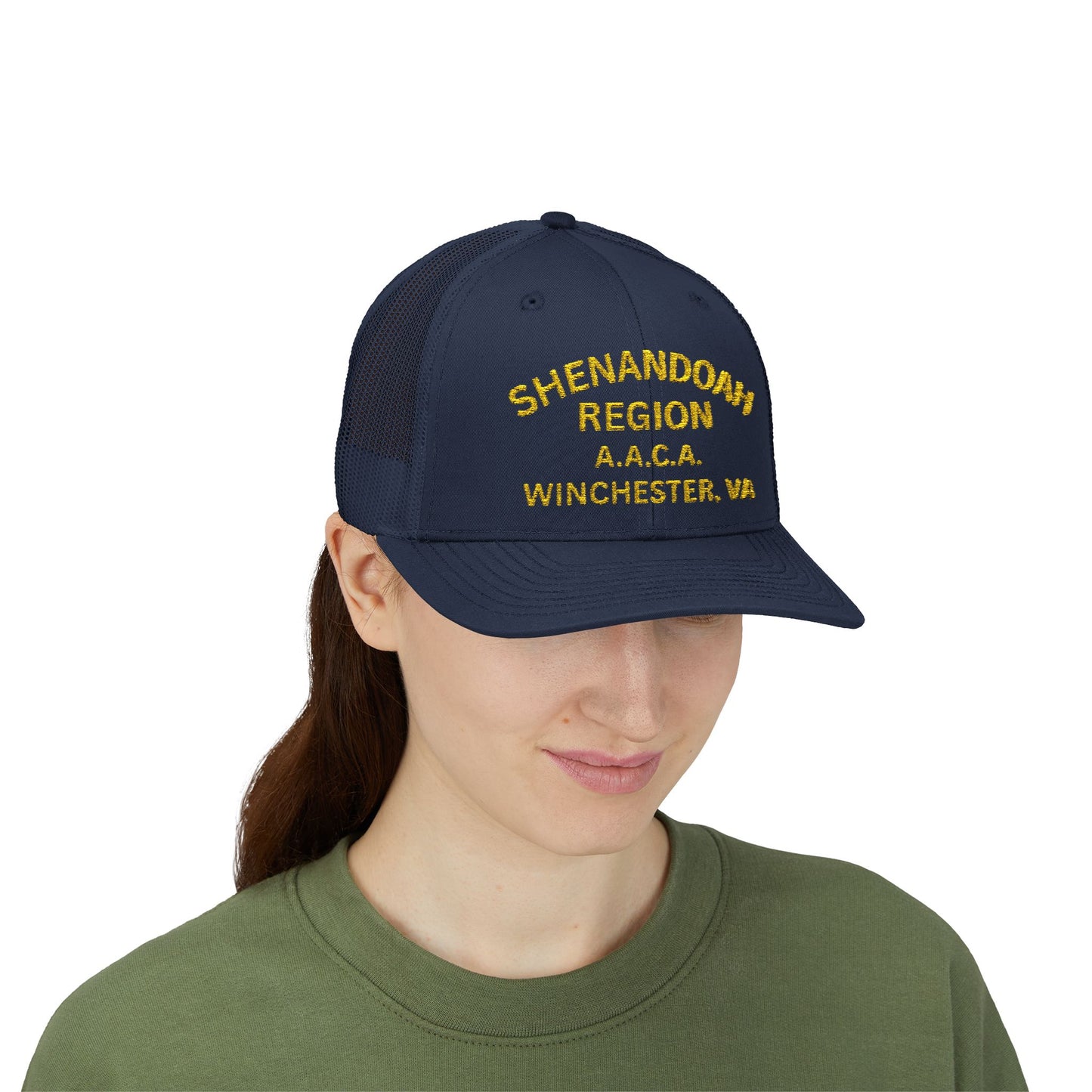 Shenandoah Region Embroidered Trucker Cap — "Shenandoah Region A.A.C.A. Winchester, VA" Mesh Snapback